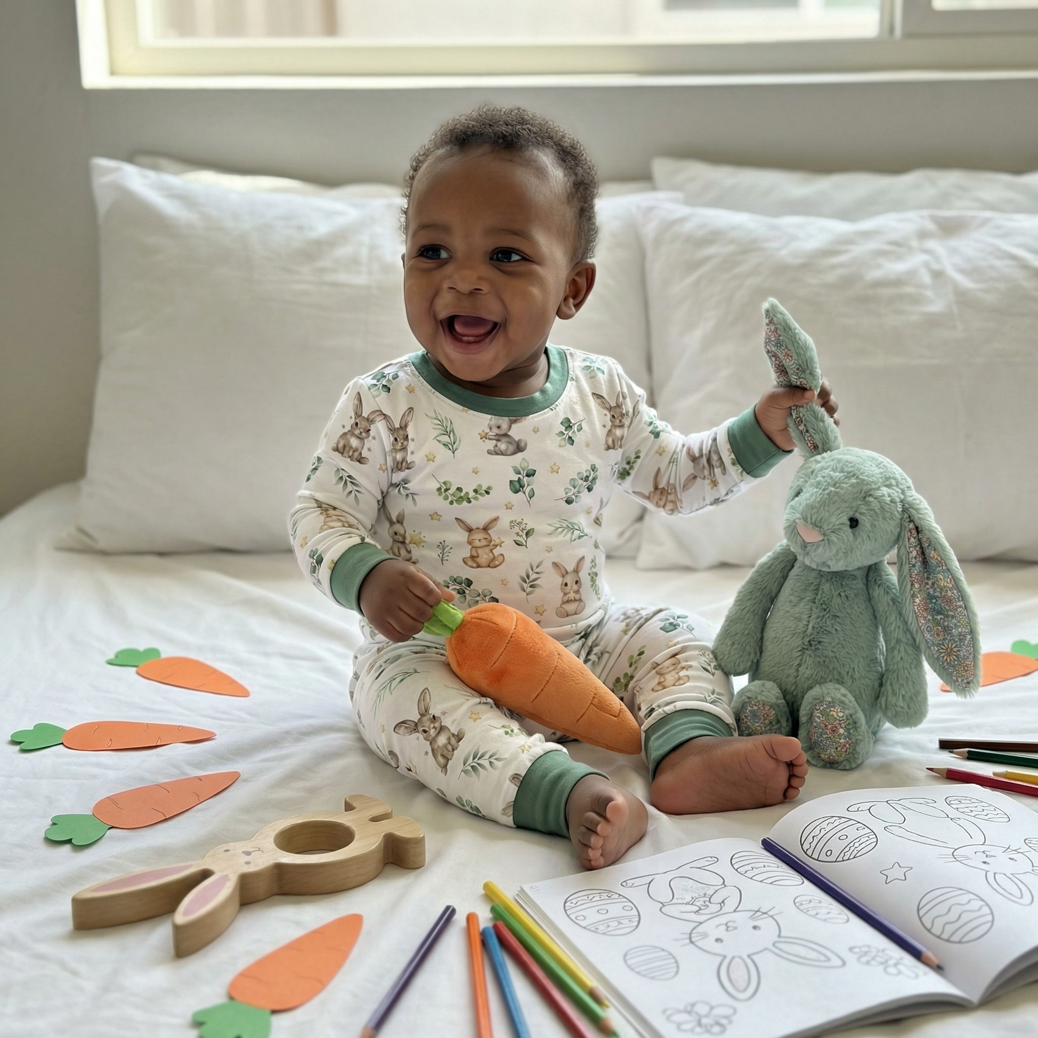 Pajama Set in Bunny Garden