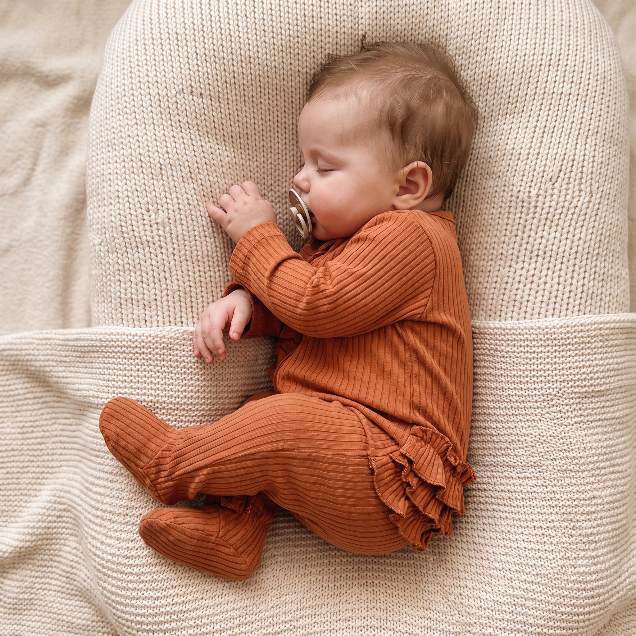 Ruffle Zipper Footie in Orange