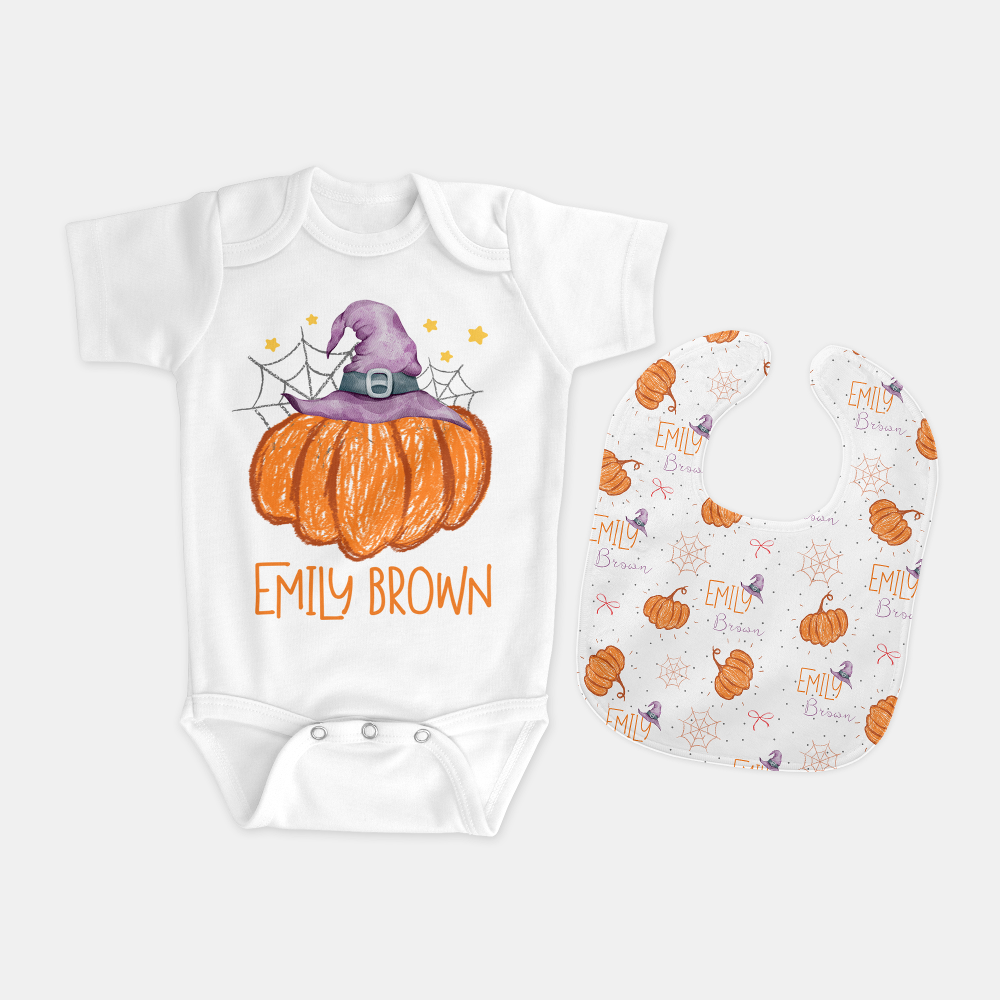 Personalized Bib and Burp Cloth Set in Little Pumpkin