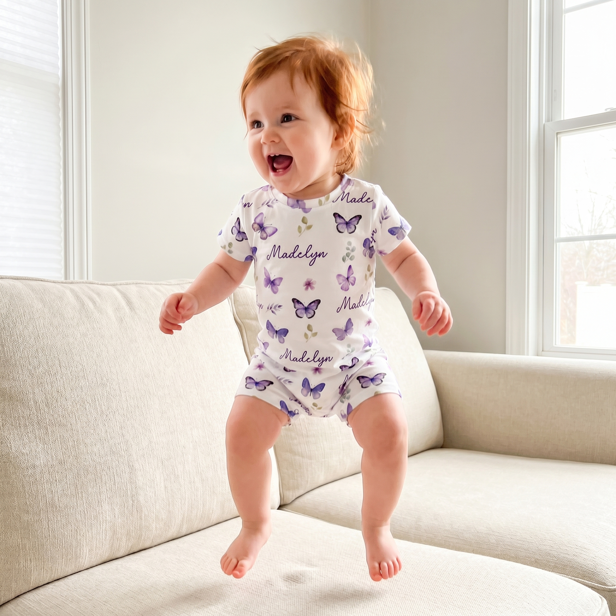 Personalized Bodysuit Romper in Purple Butterfly