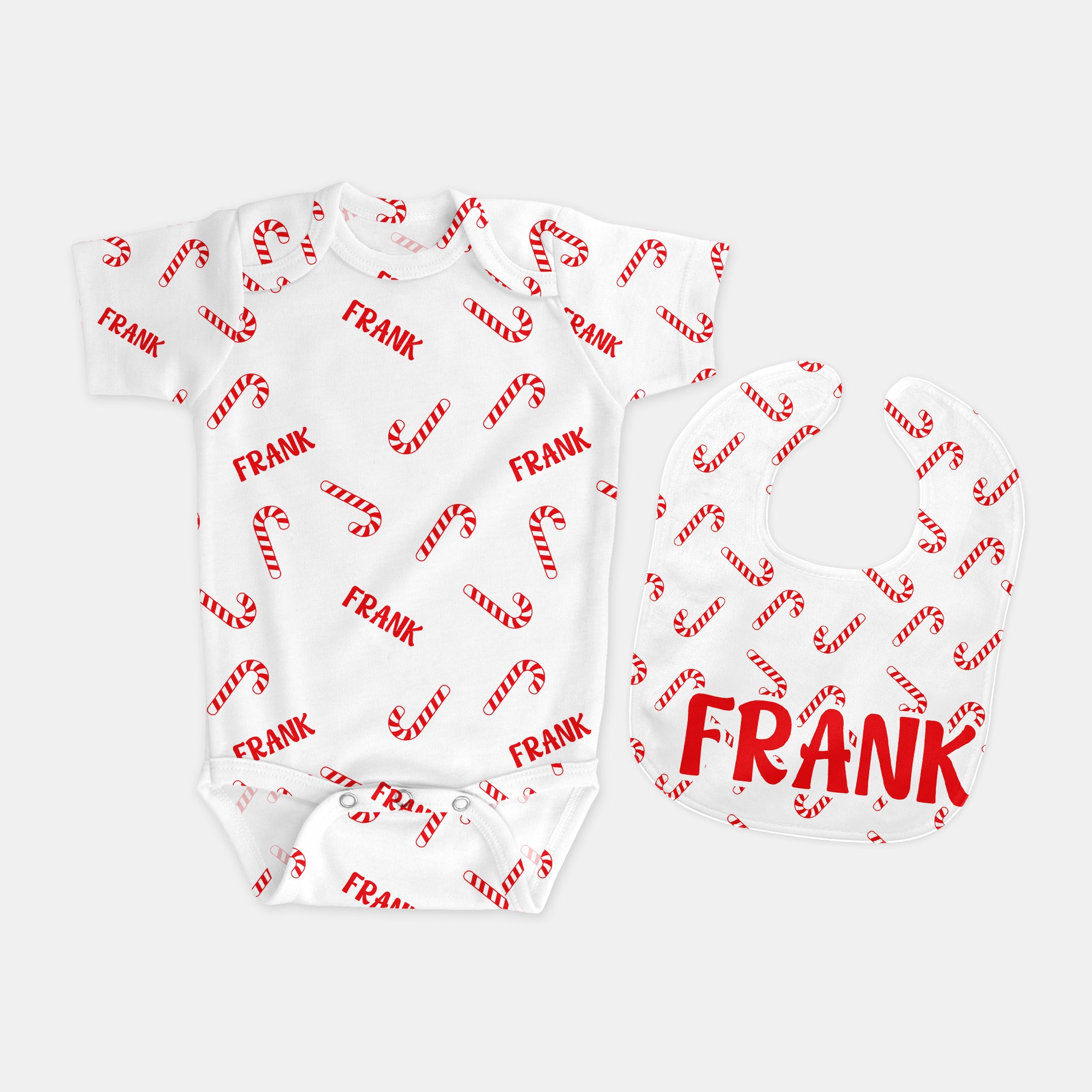 Personalized Bib and Burp Cloth Set in Candy Cane