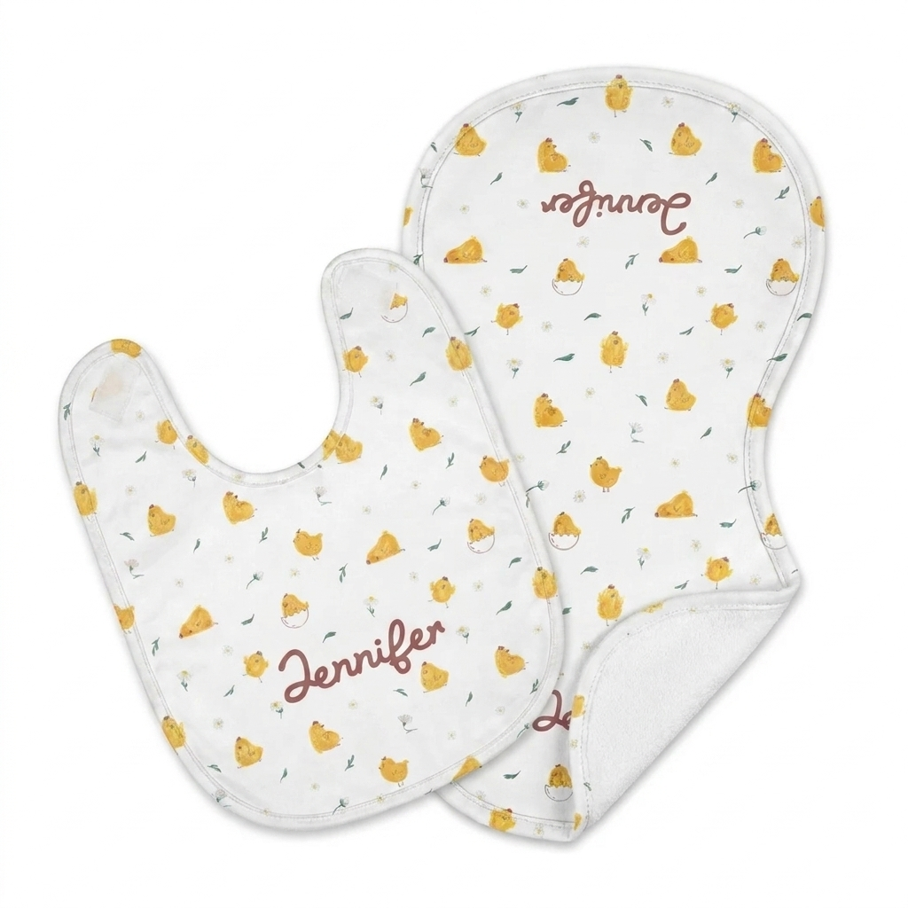 Personalized Bib and Burp Cloths in Little Chick