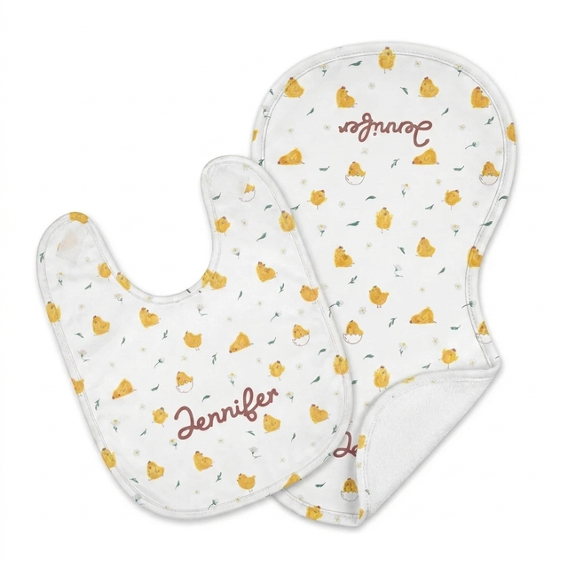 Personalized Bib and Burp Cloths in Little Chick