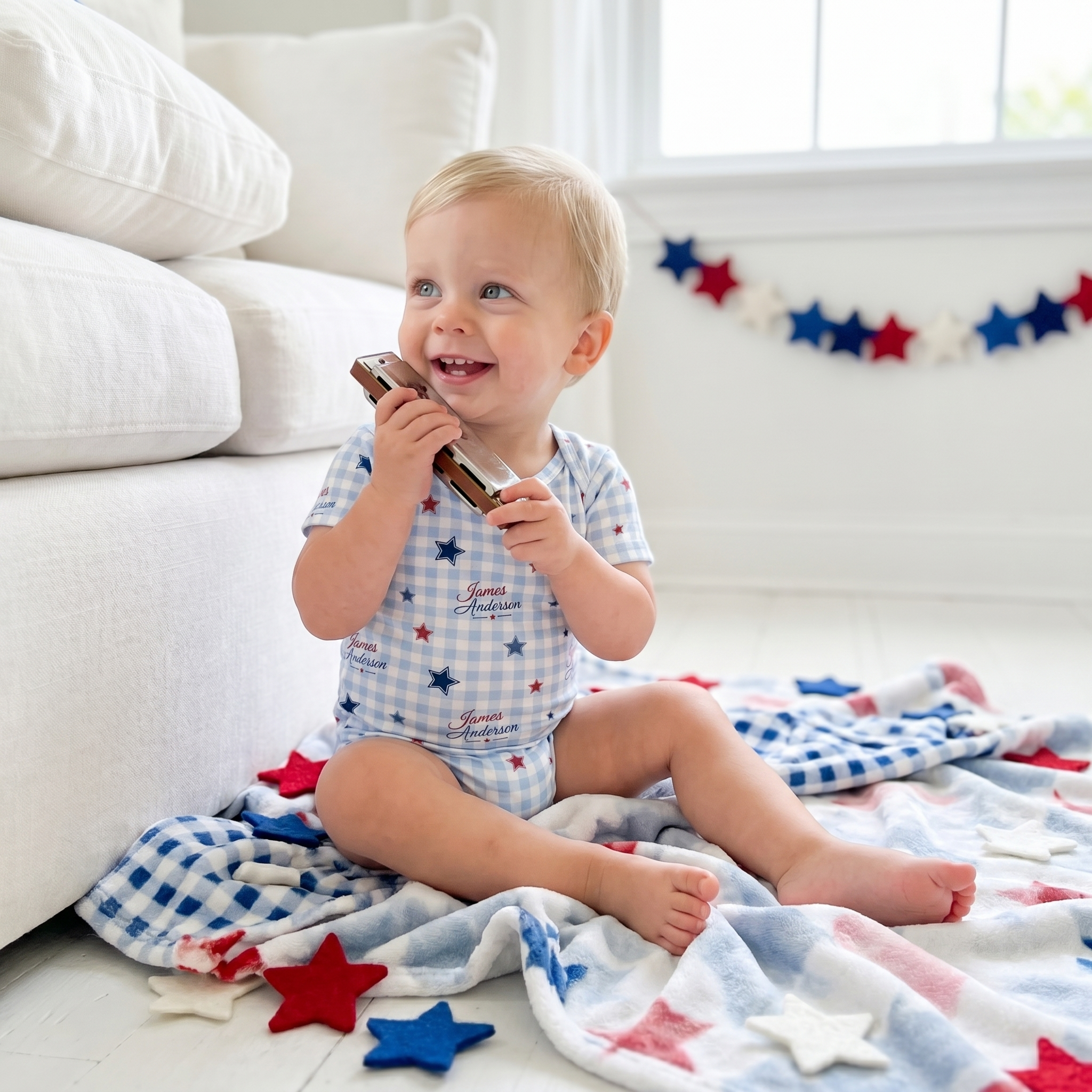 Personalized Bodysuit in Red, Blue and Star