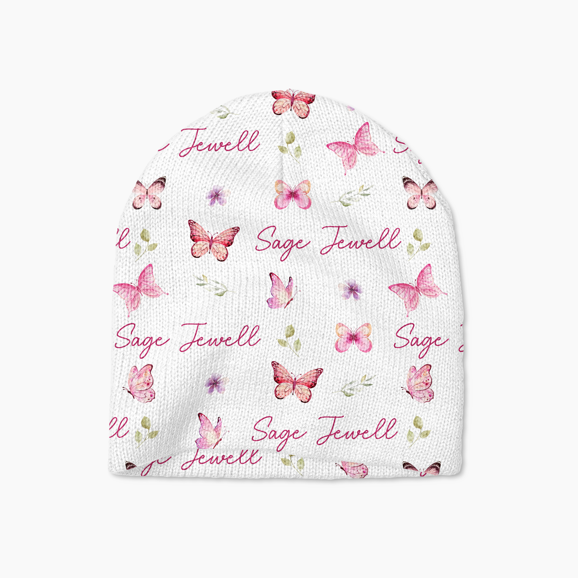 Pink Butterfly Personalized Beanie Hat
