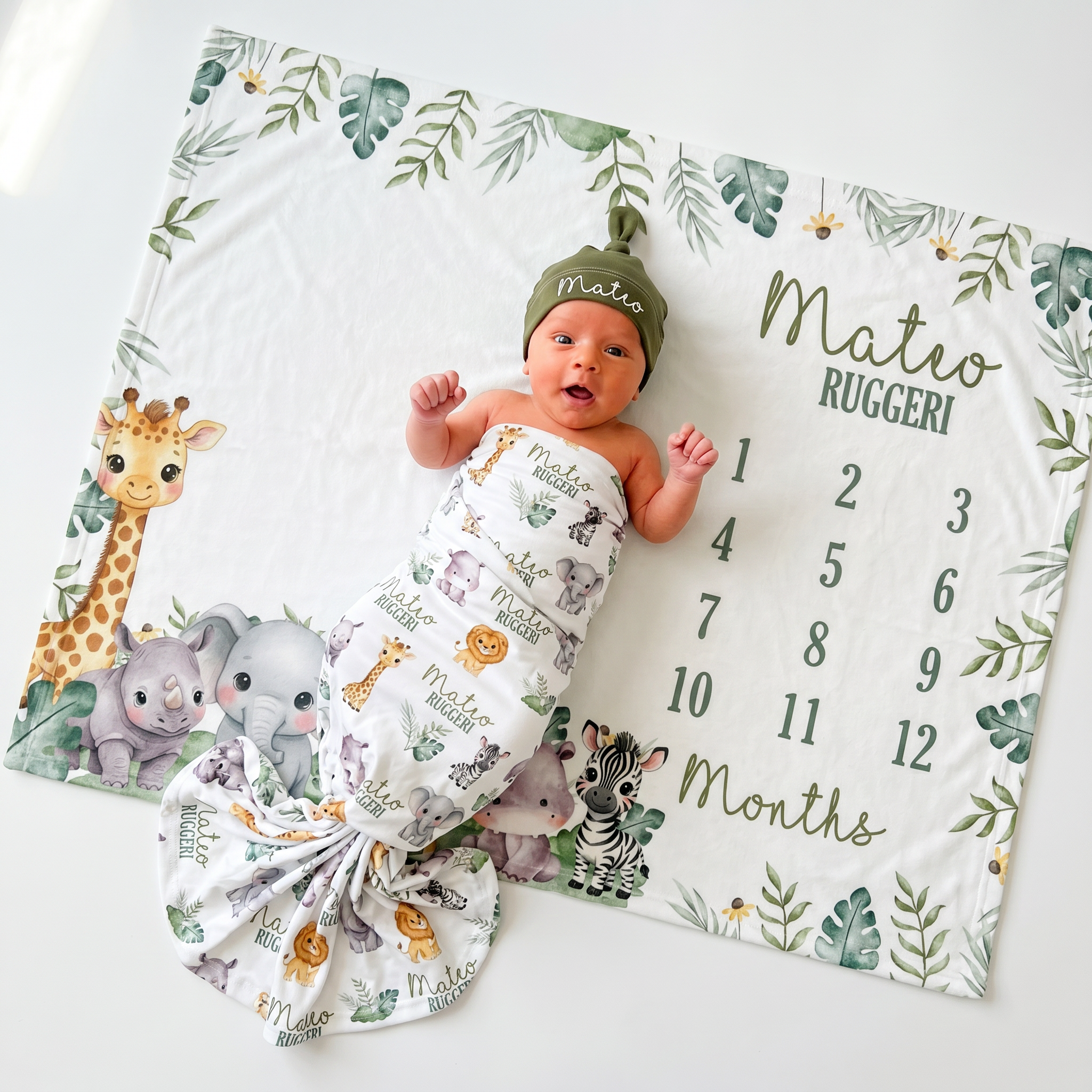 Personalized Milestone Blanket in Safari Animal