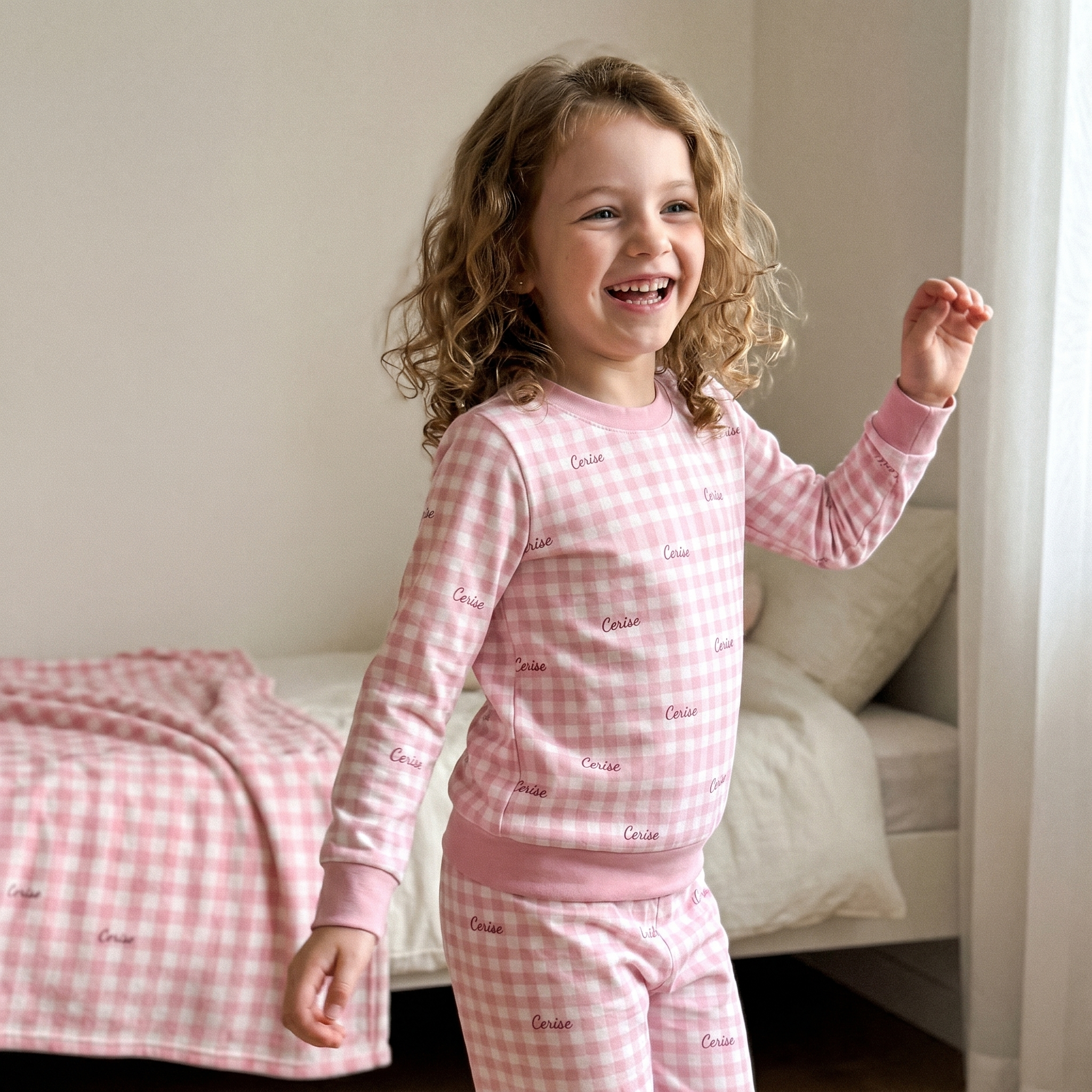 Personalized Pajama Set in Cherry Blossom Gingham