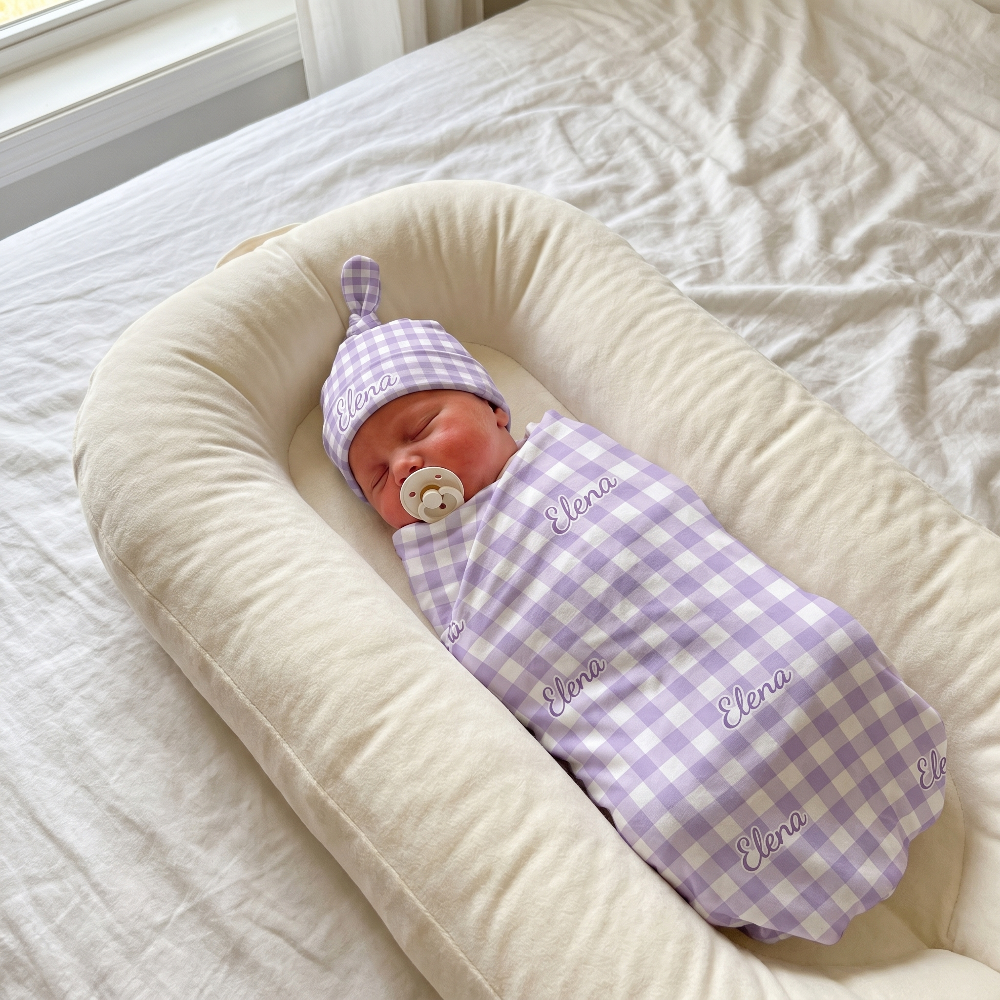 Personalized Swaddle in Lilac Gingham