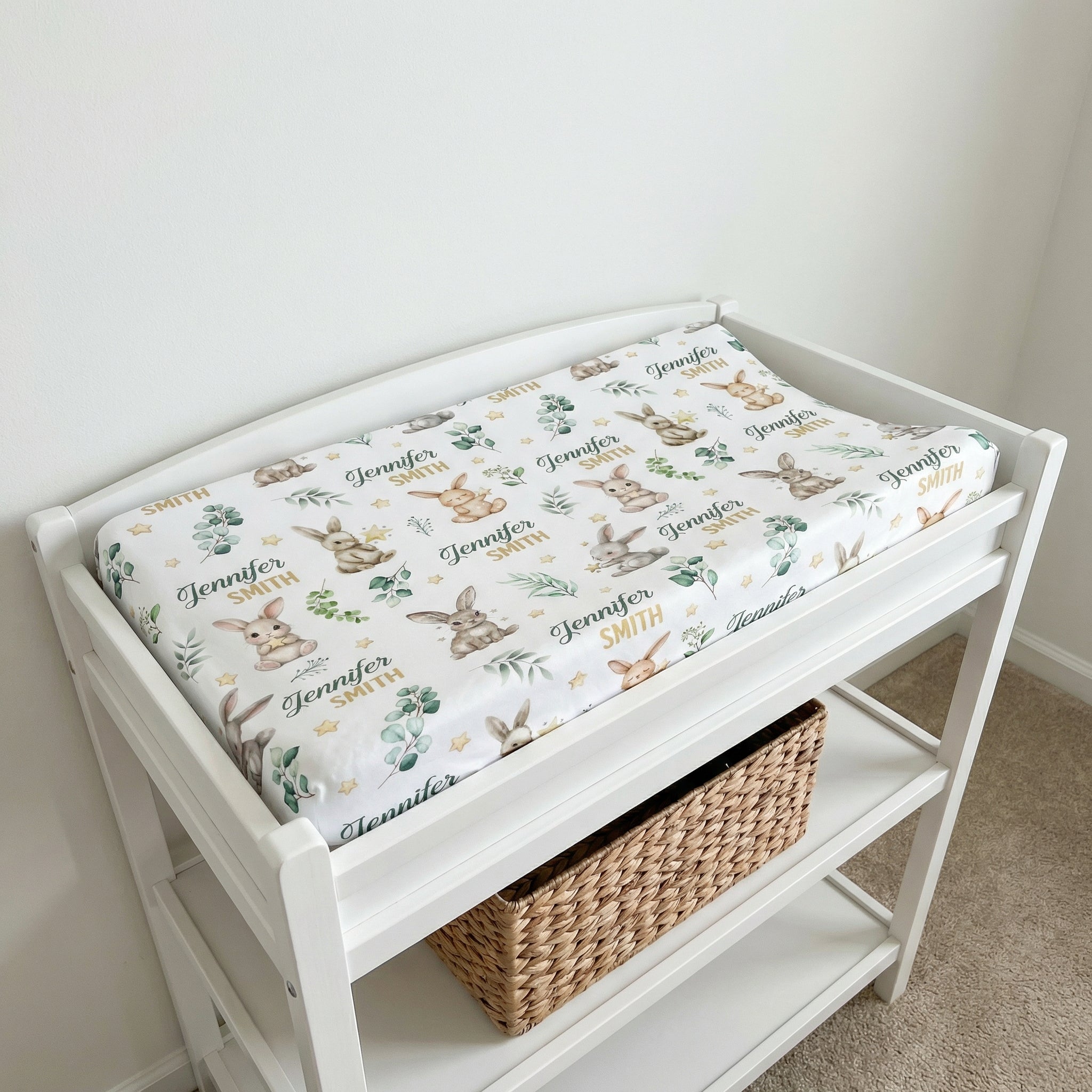 Personalized Changing Pad Cover in Bunny Garden