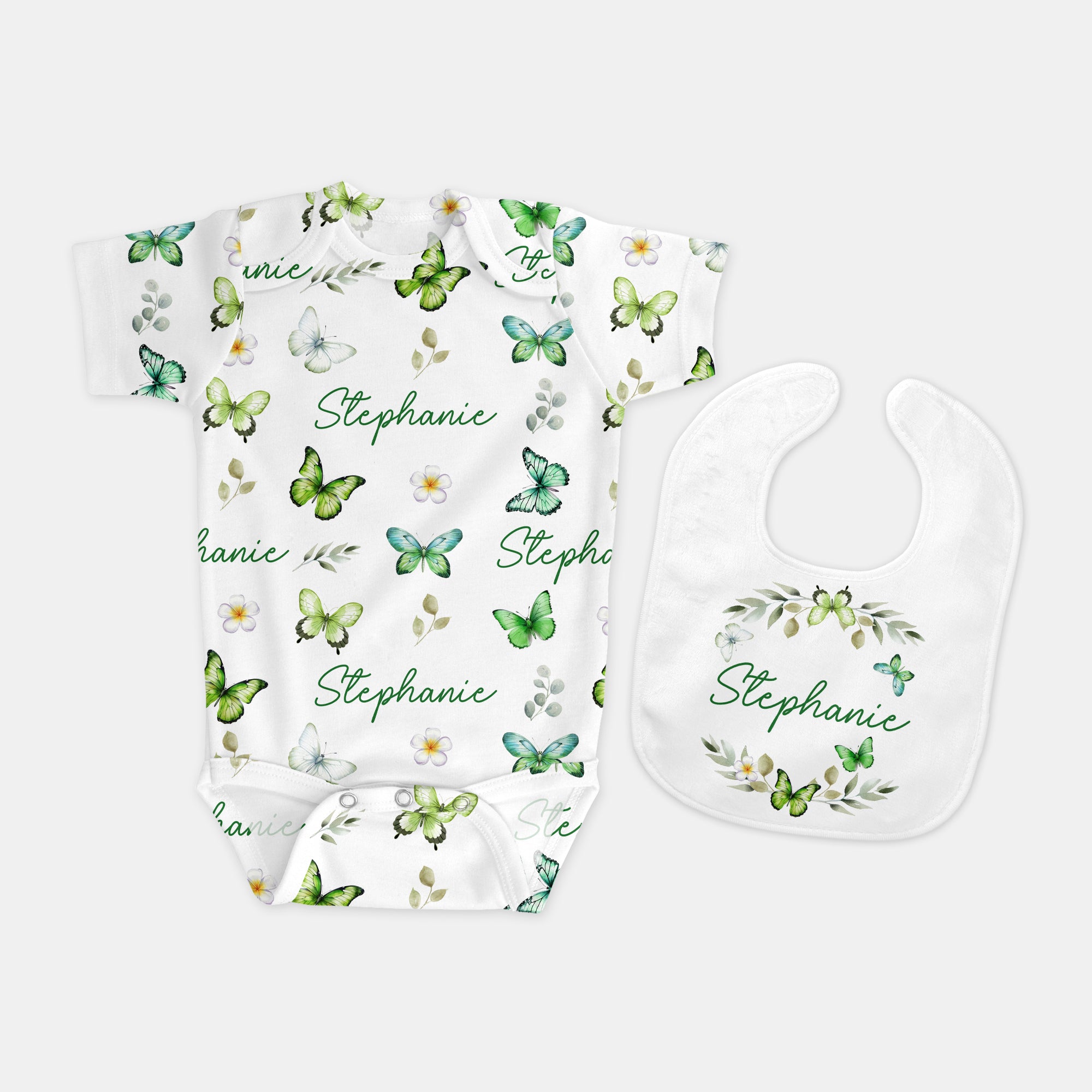 Personalized Bib in Green Butterfly