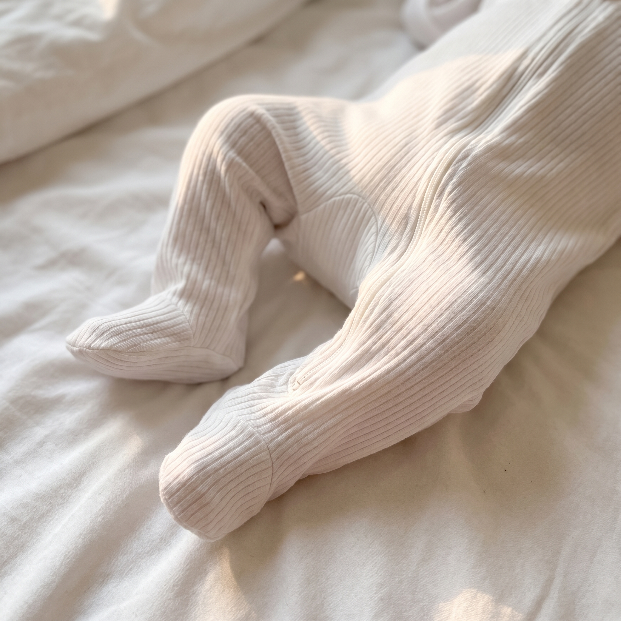 Ribbed Zipper Footie in White