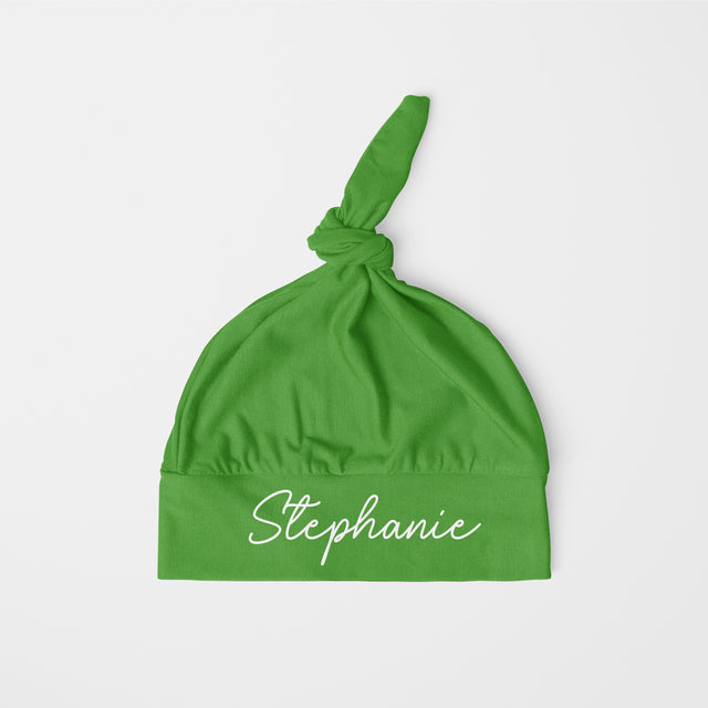 Personalized Knotted Hat in Green Leaf