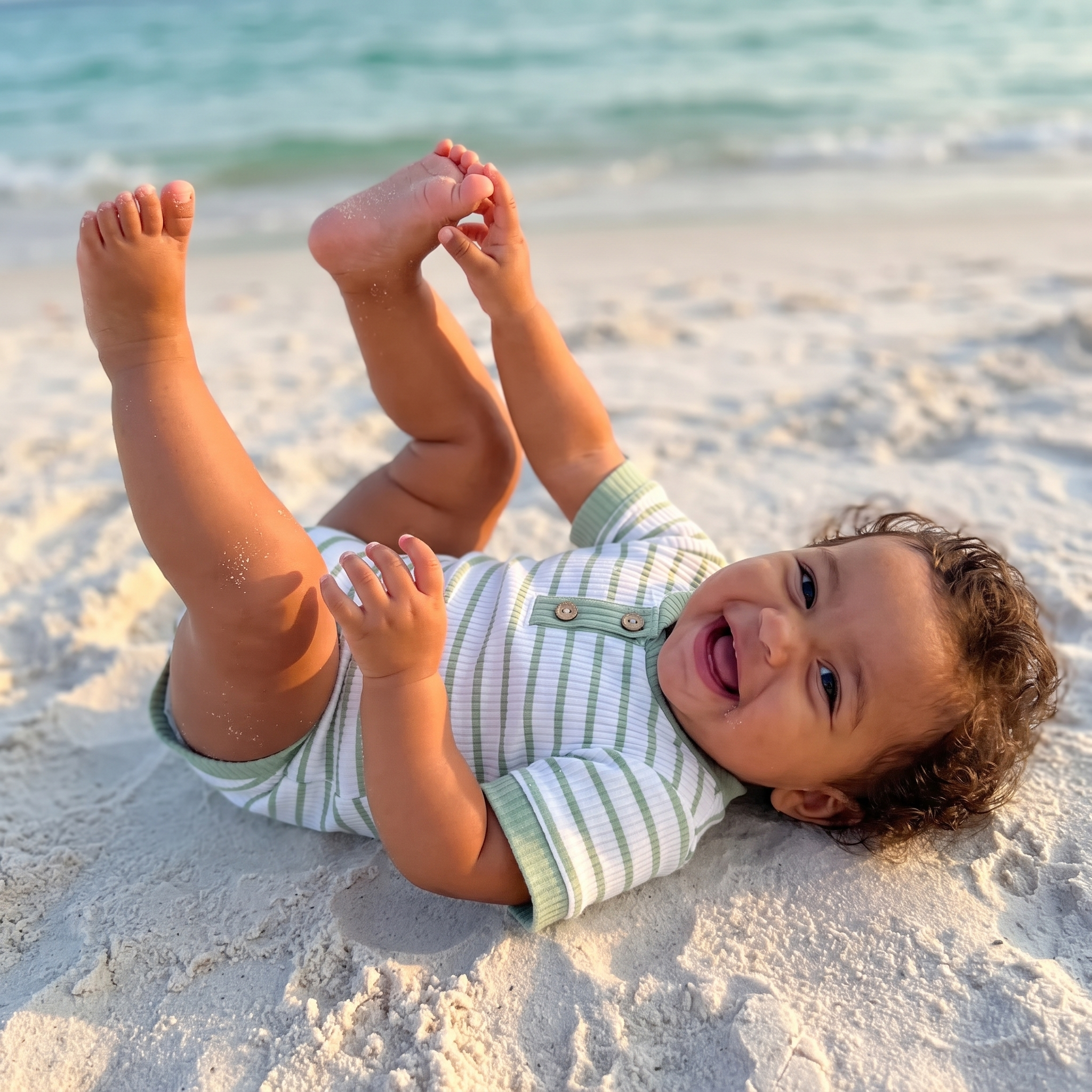 Striped Bodysuit & Shorts Set in Light Green
