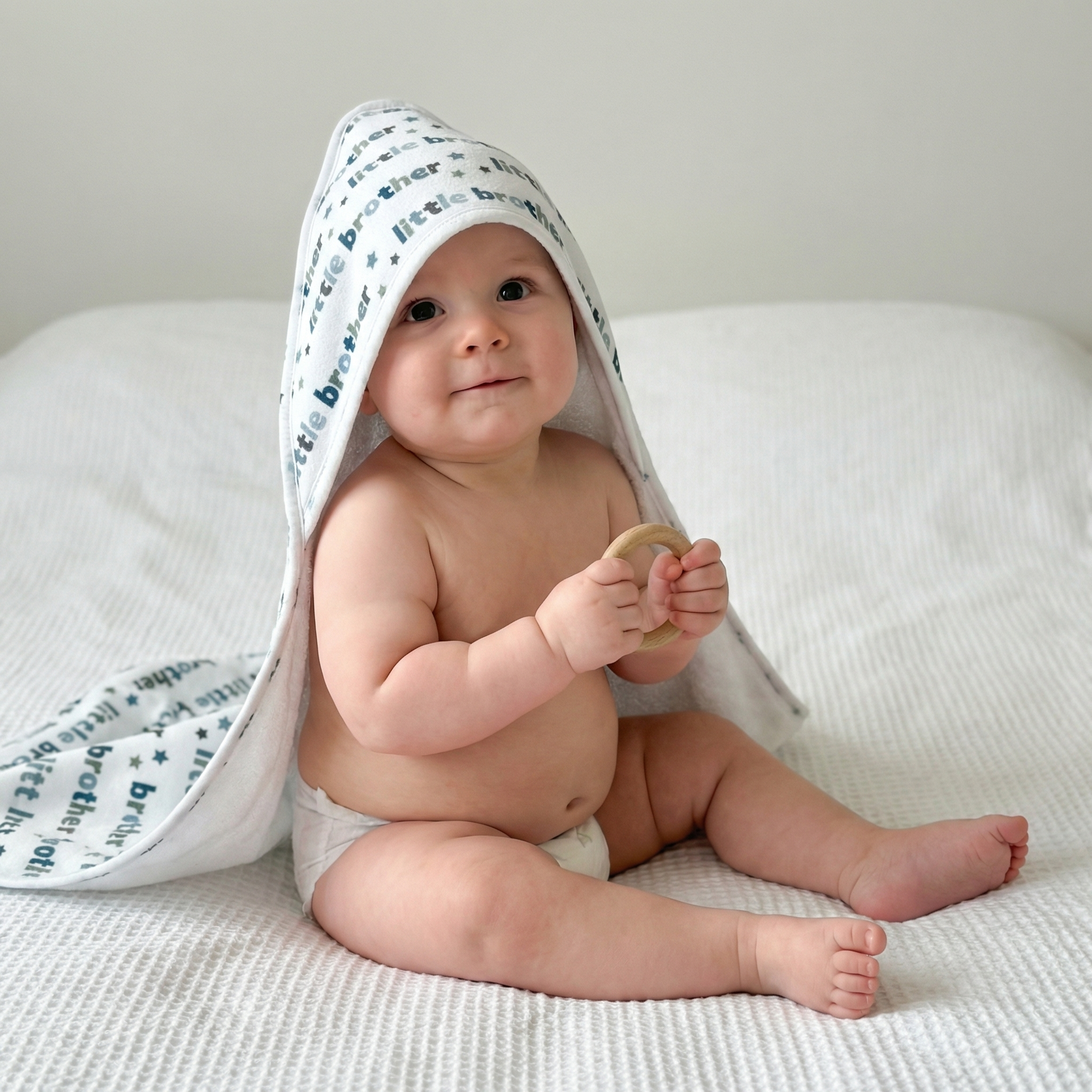 Baby Hooded Towel in Little Brother