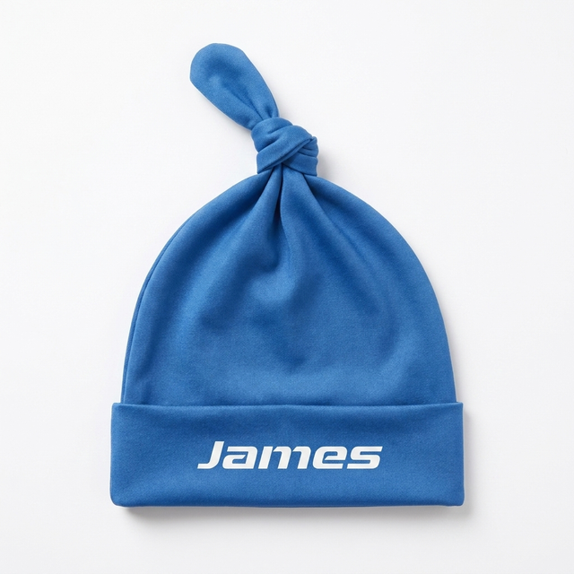 Personalized Knotted Hat in Blue