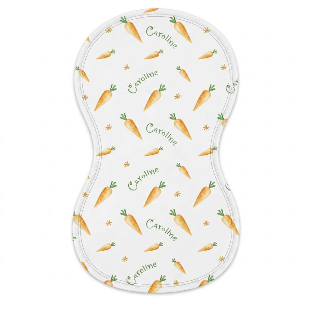 Personalized Bib and Burp Cloths in Carrot