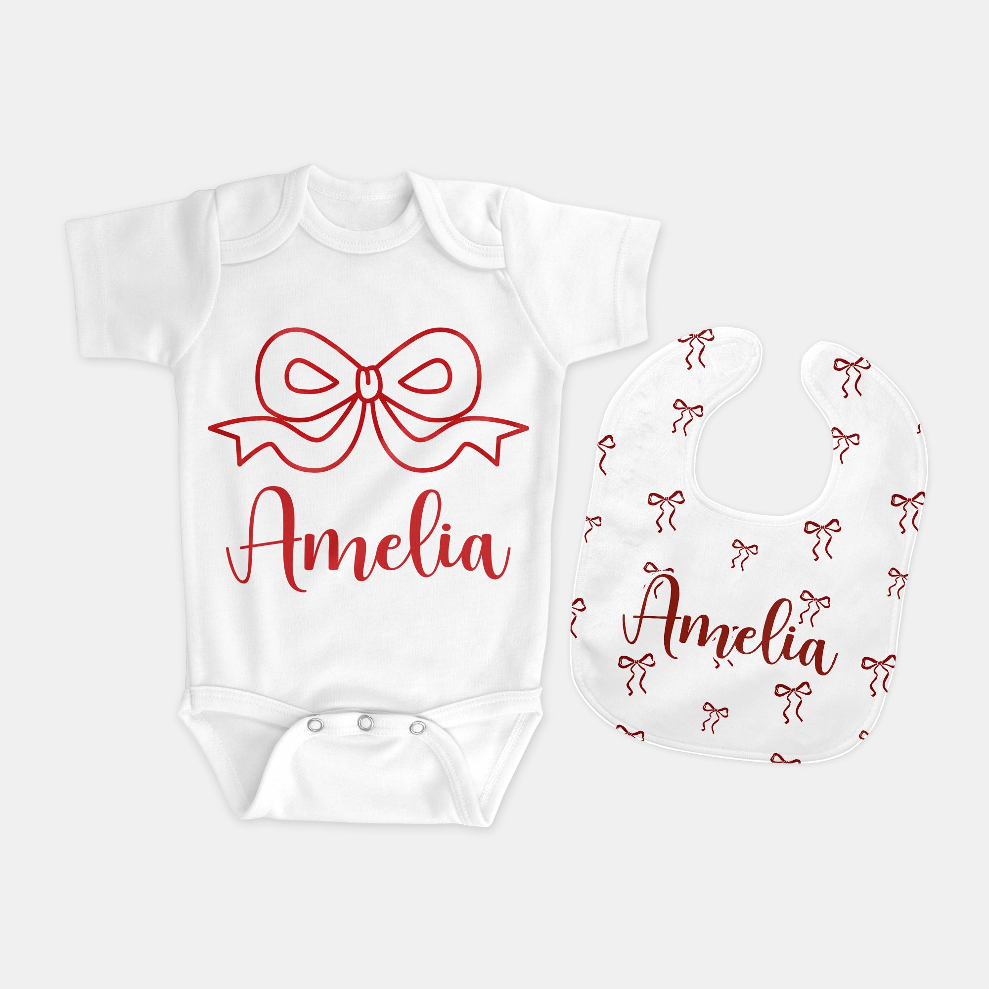 Personalized Bib and Burp Cloth Set in Coquette Ribbon