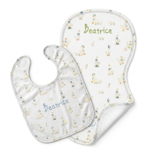 Personalized Bib and Burp Cloths in Silly Goose