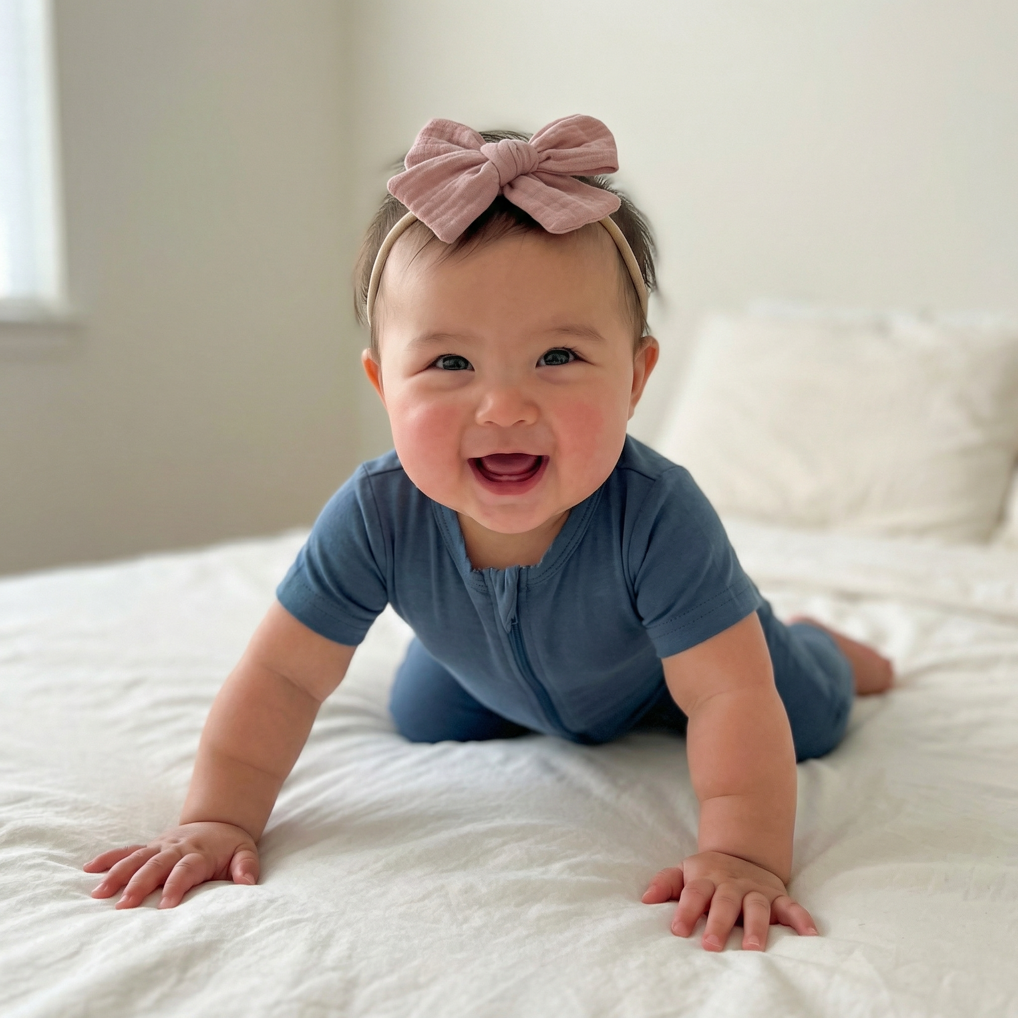 Short Sleeves Zip Romper in Slate Blue