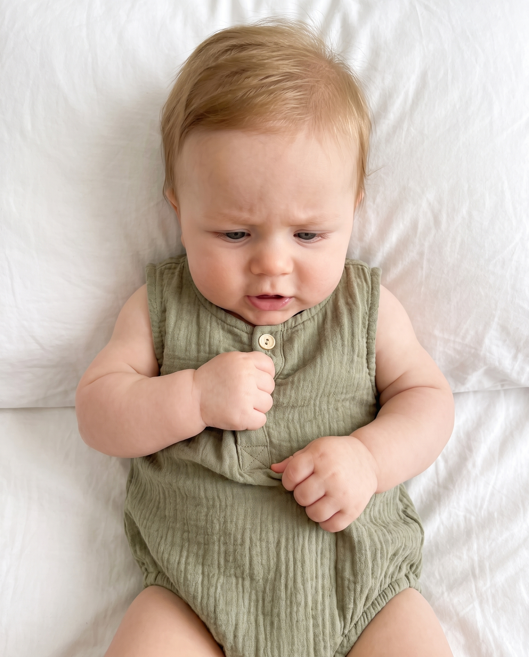 Sleeveless Muslin Bubble Romper in Gray Green