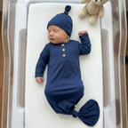 Knotted Gown with Hat in Midnight Blue