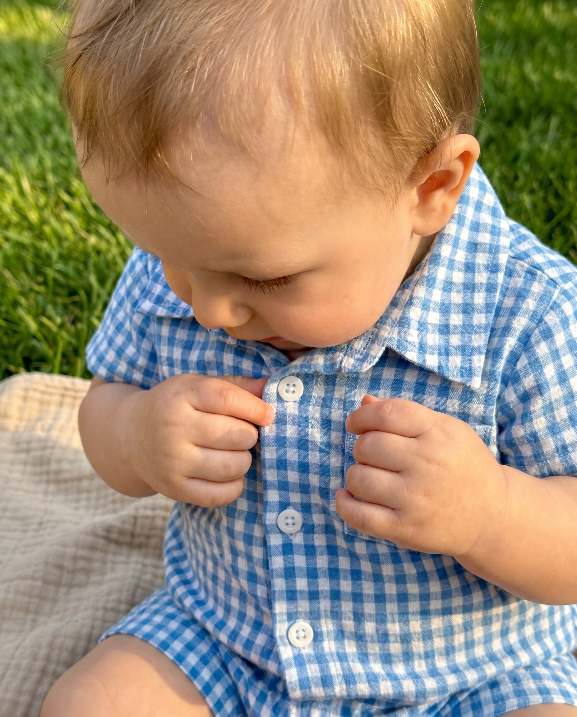 Plaid Collared Romper in Blue