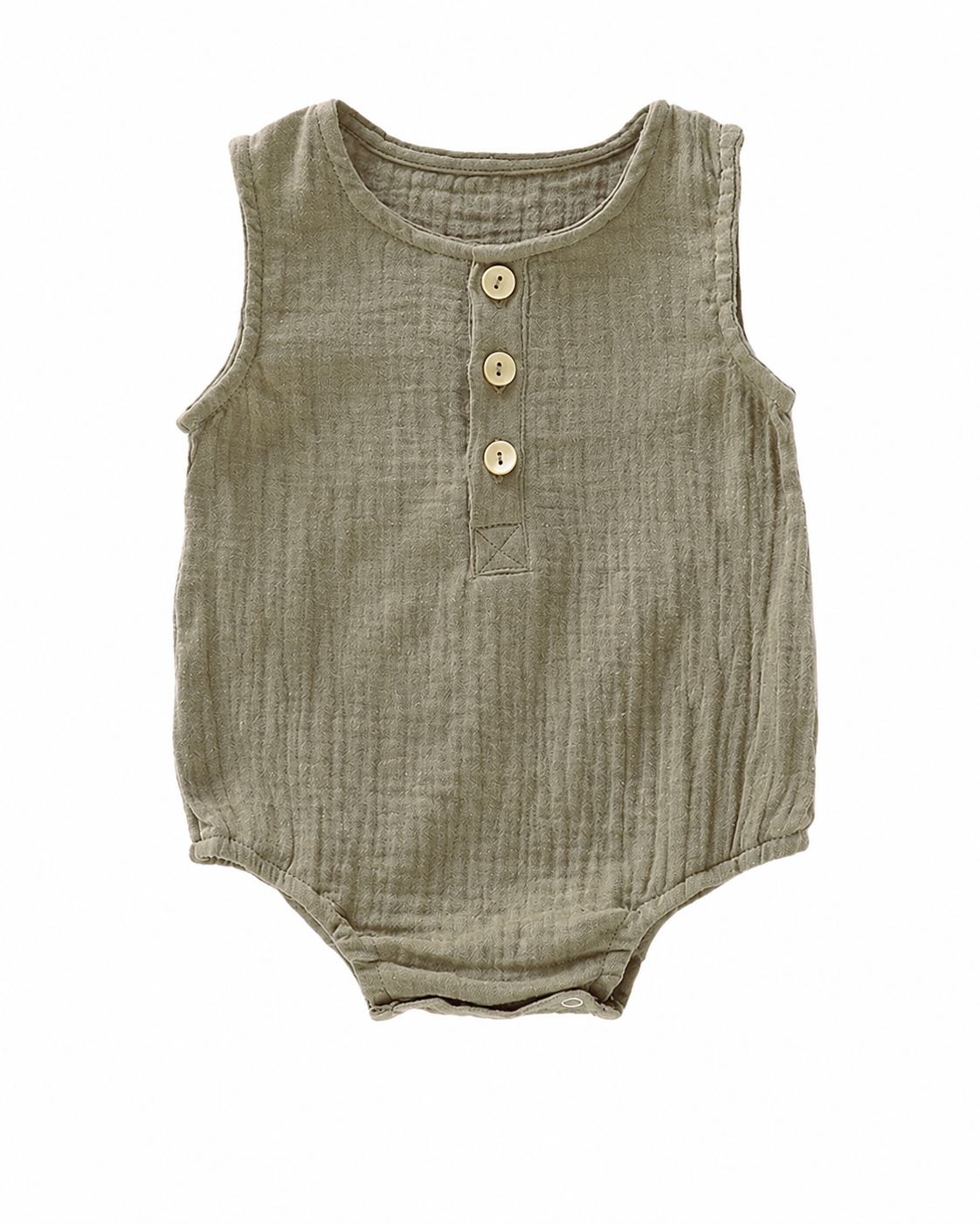 Sleeveless Muslin Bubble Romper in Gray Green