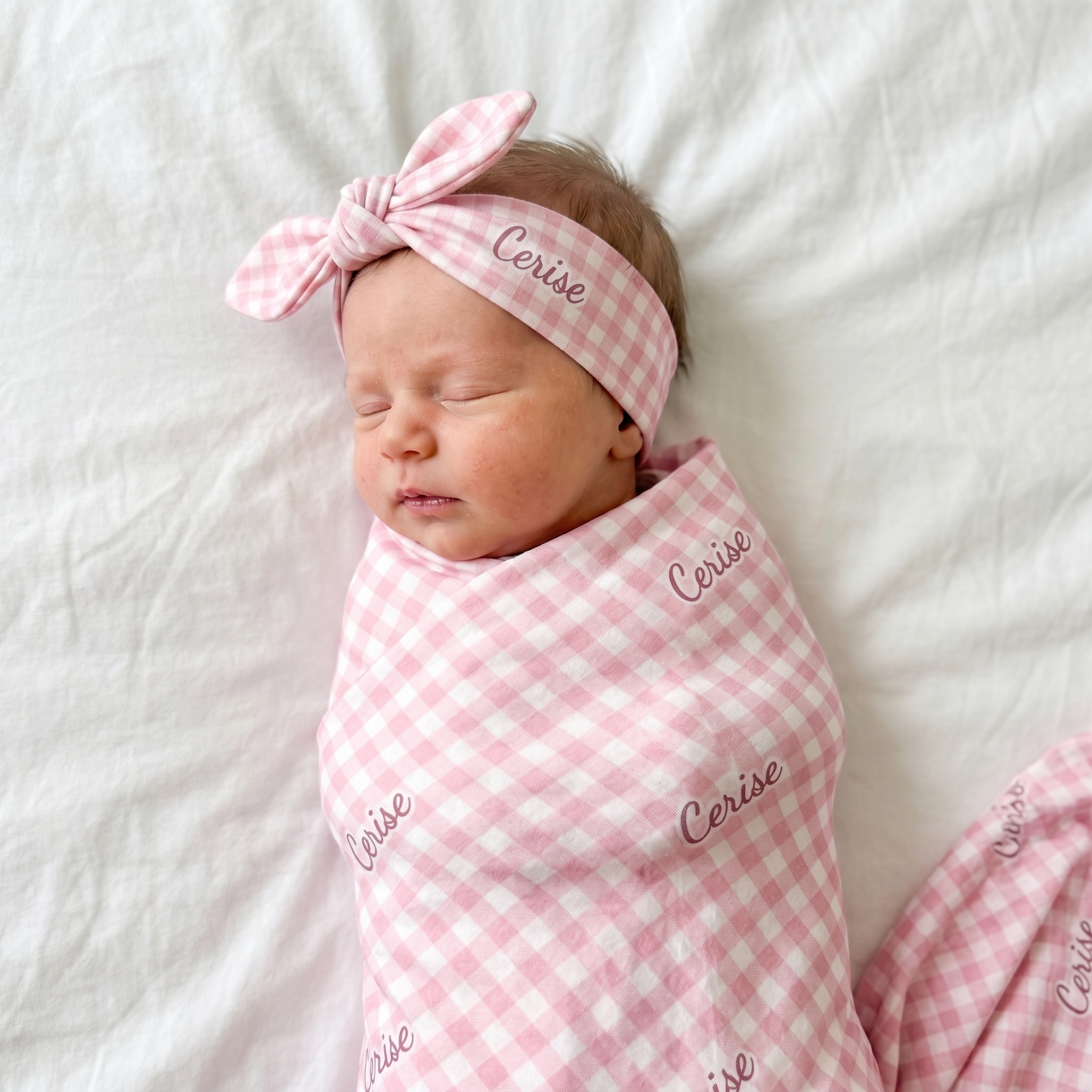 Personalized Swaddle in Cherry Blossom Gingham