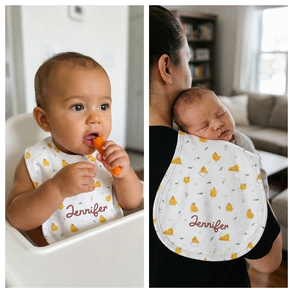 Personalized Bib and Burp Cloths in Little Chick