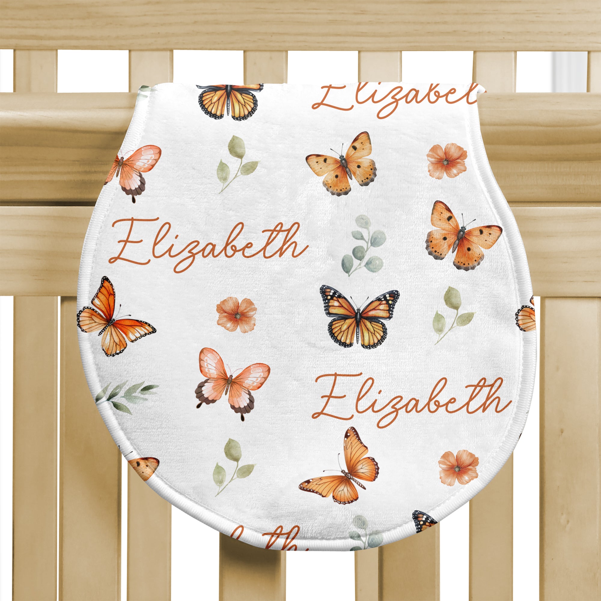 Personalized Bib and Burp Cloth Set in Orange Butterfly