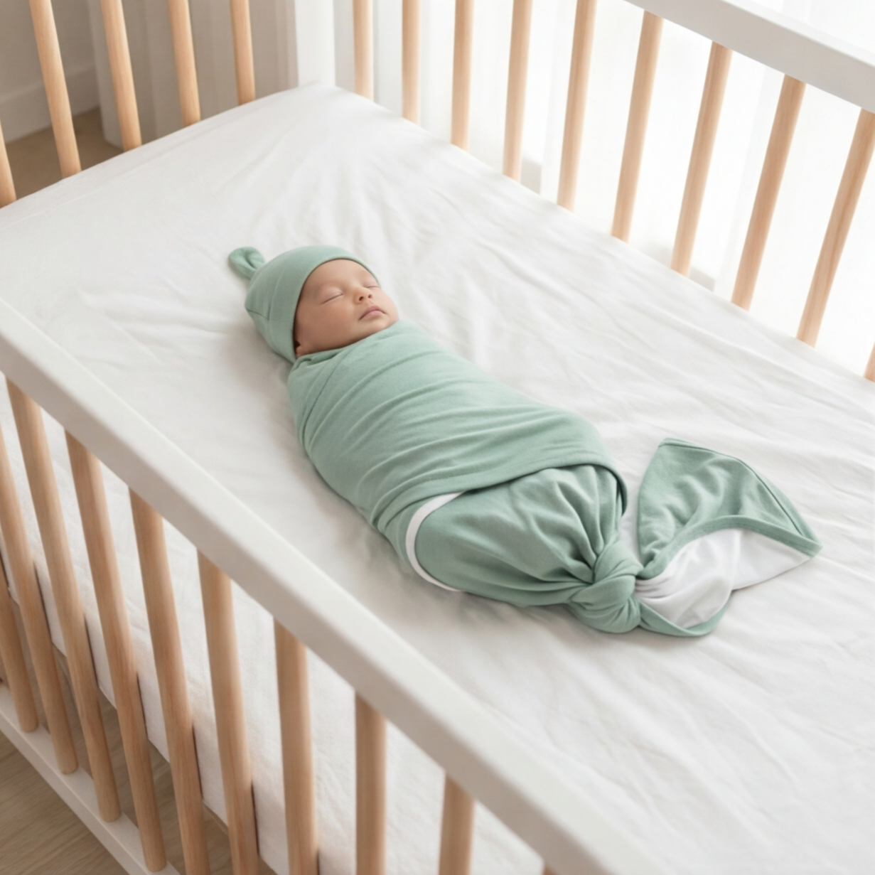 Swaddle with Hat Set in Seafoam