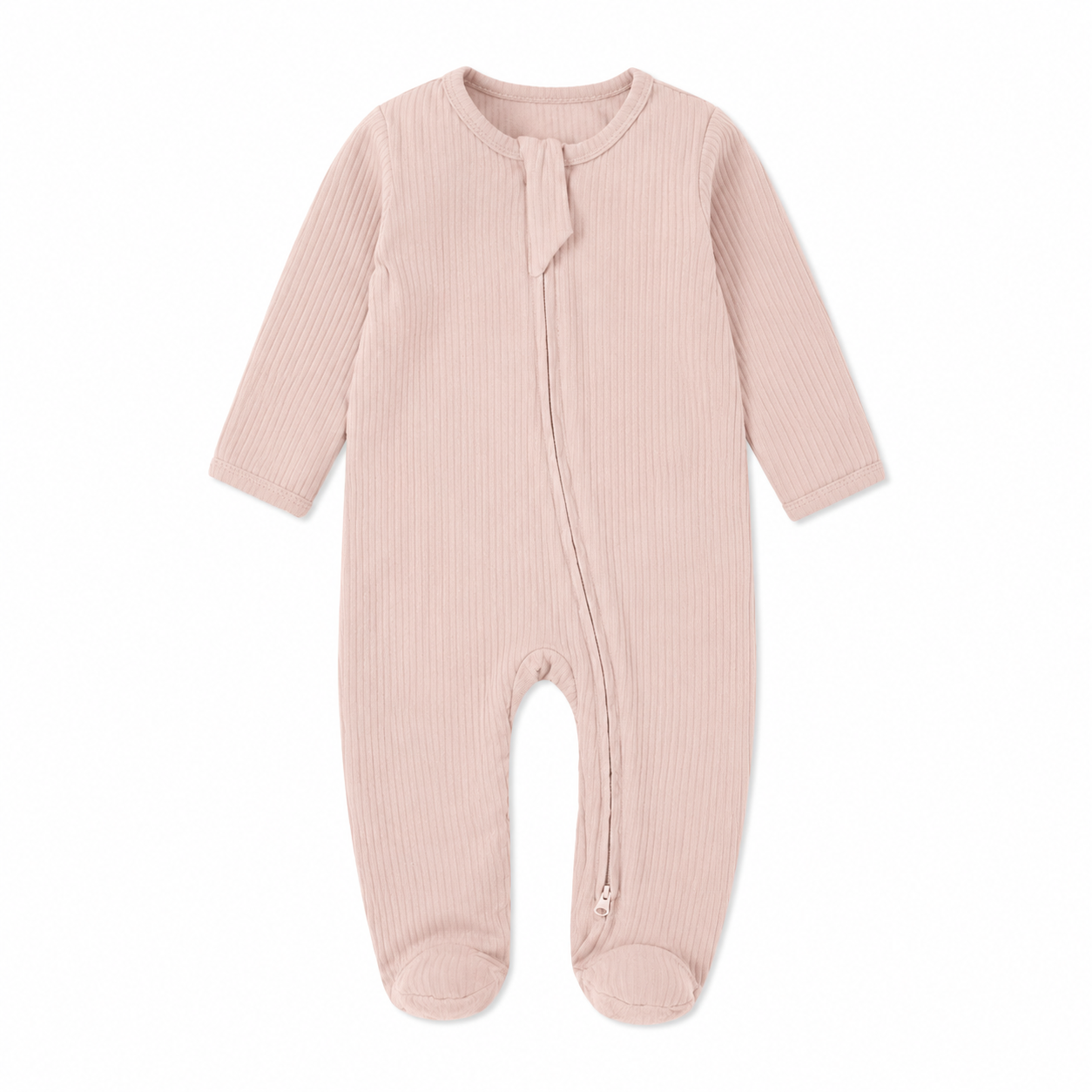 Ribbed Zipper Footie in Shrimp Red