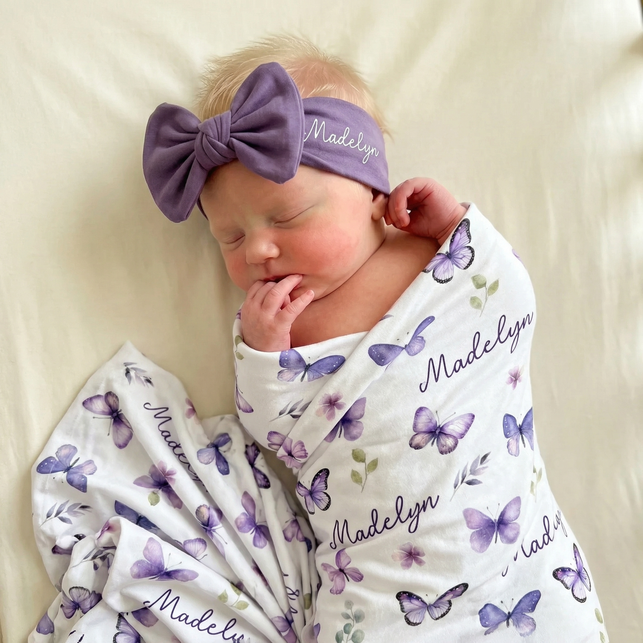 Personalized Swaddle in Purple Butterfly