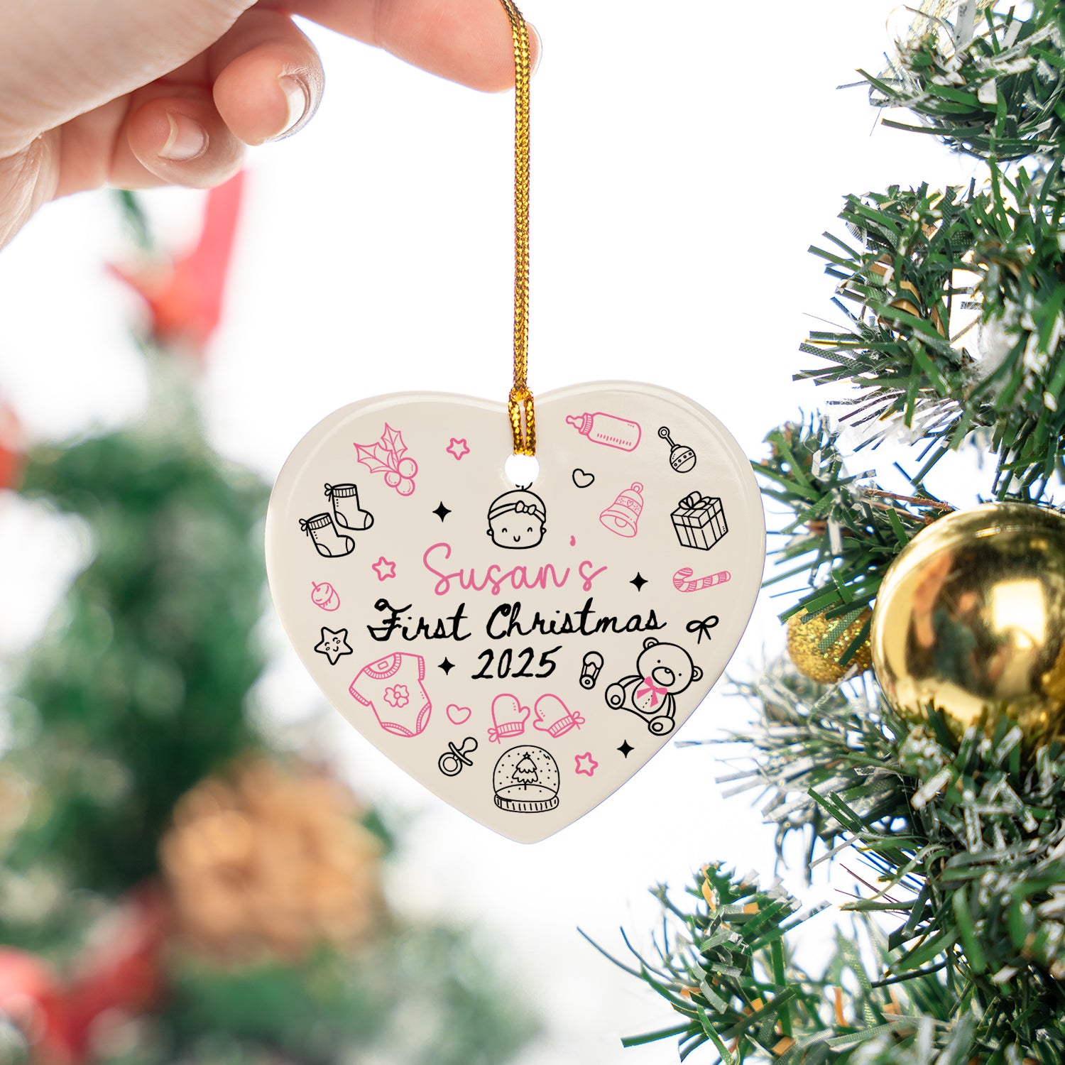 Baby Girl Xmas Personalized Custom Ceramic Ornament