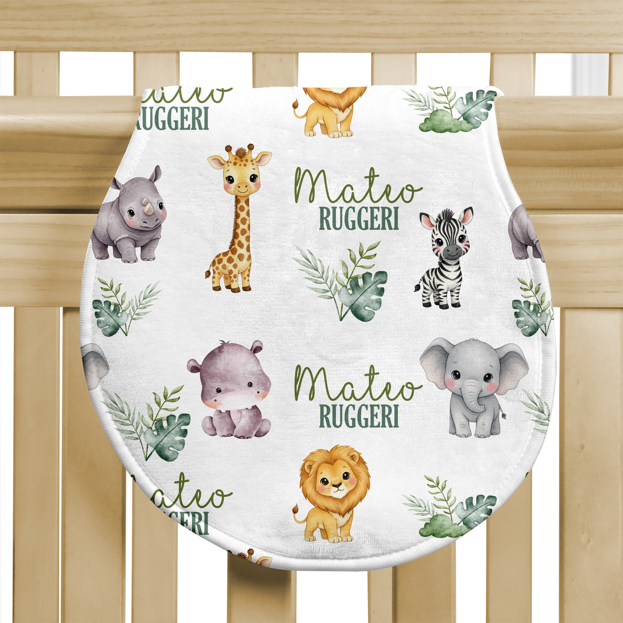 Personalized Bib and Burp Cloth Set in Safari Animal