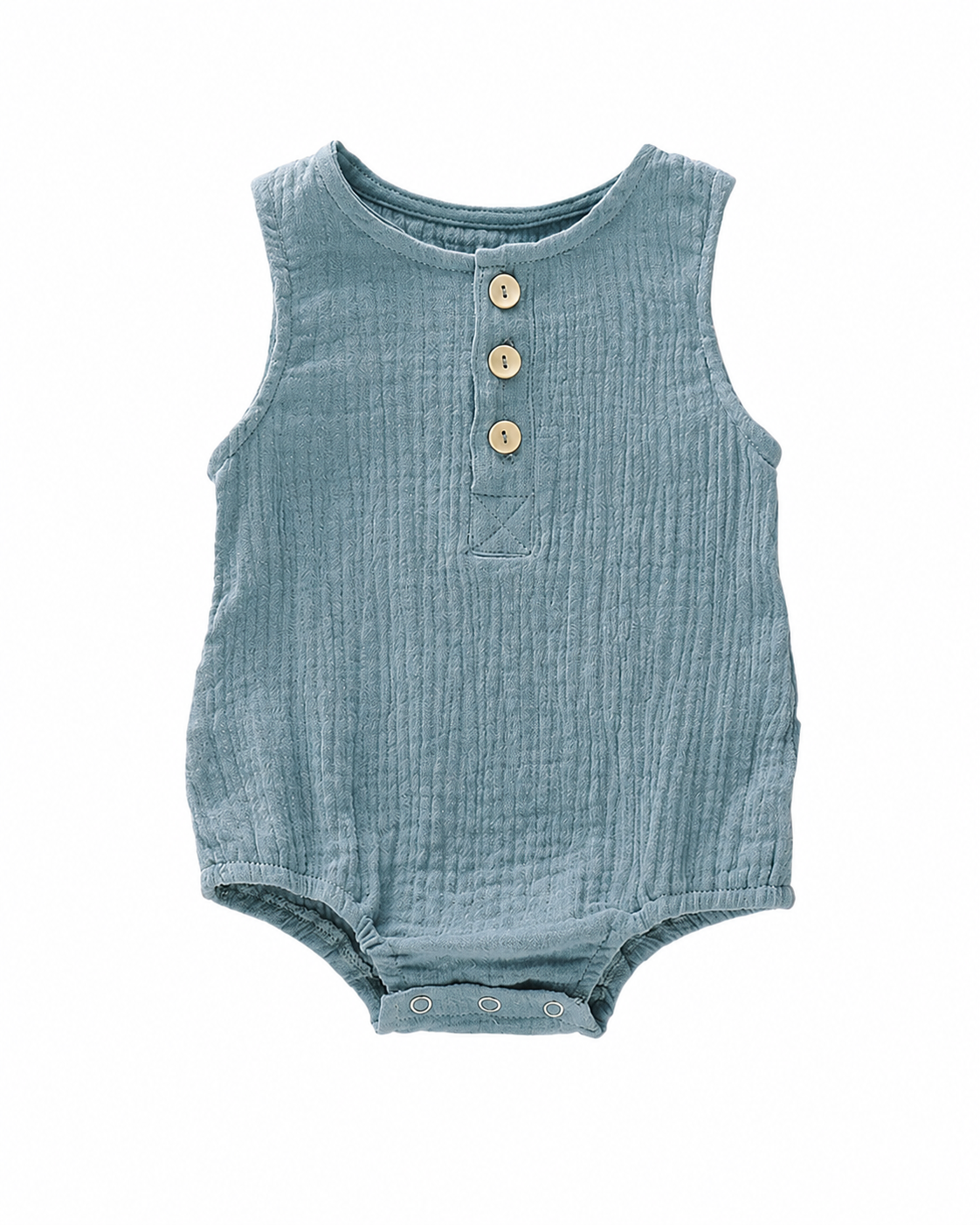 Sleeveless Muslin Bubble Romper in Lake Blue