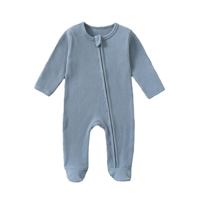 Waffle Zip Footie in Gray Blue