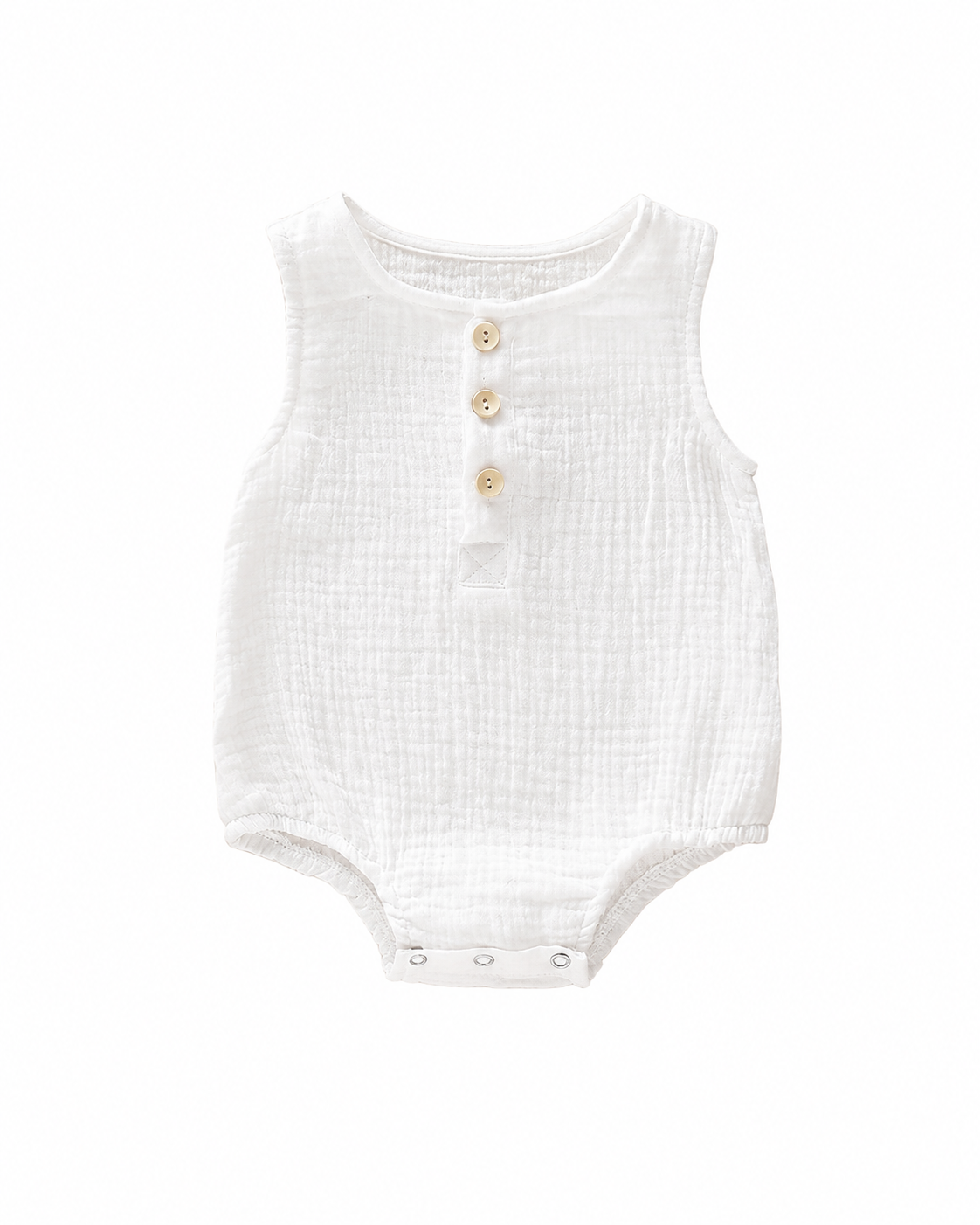 Sleeveless Muslin Bubble Romper in White