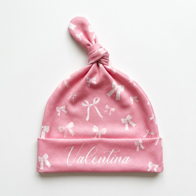 Personalized Knotted Hat in Pink Coquette Bow