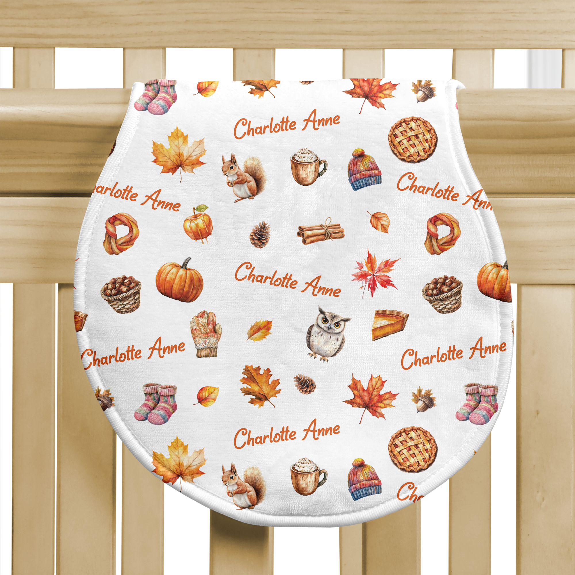 Personalized Bib and Burp Cloth Set in Fall Cottage