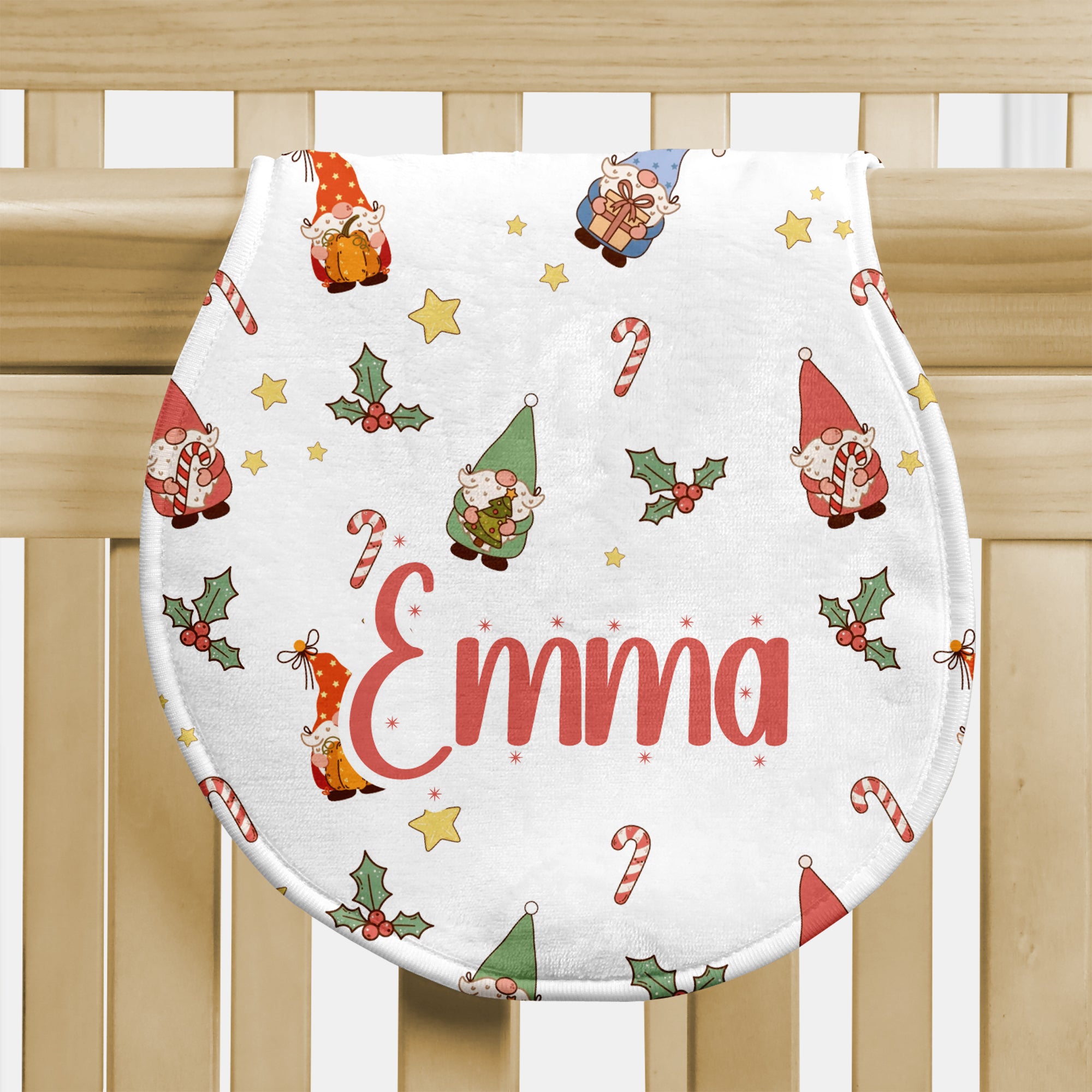 Personalized Bib and Burp Cloth Set in Christmas Gnomes