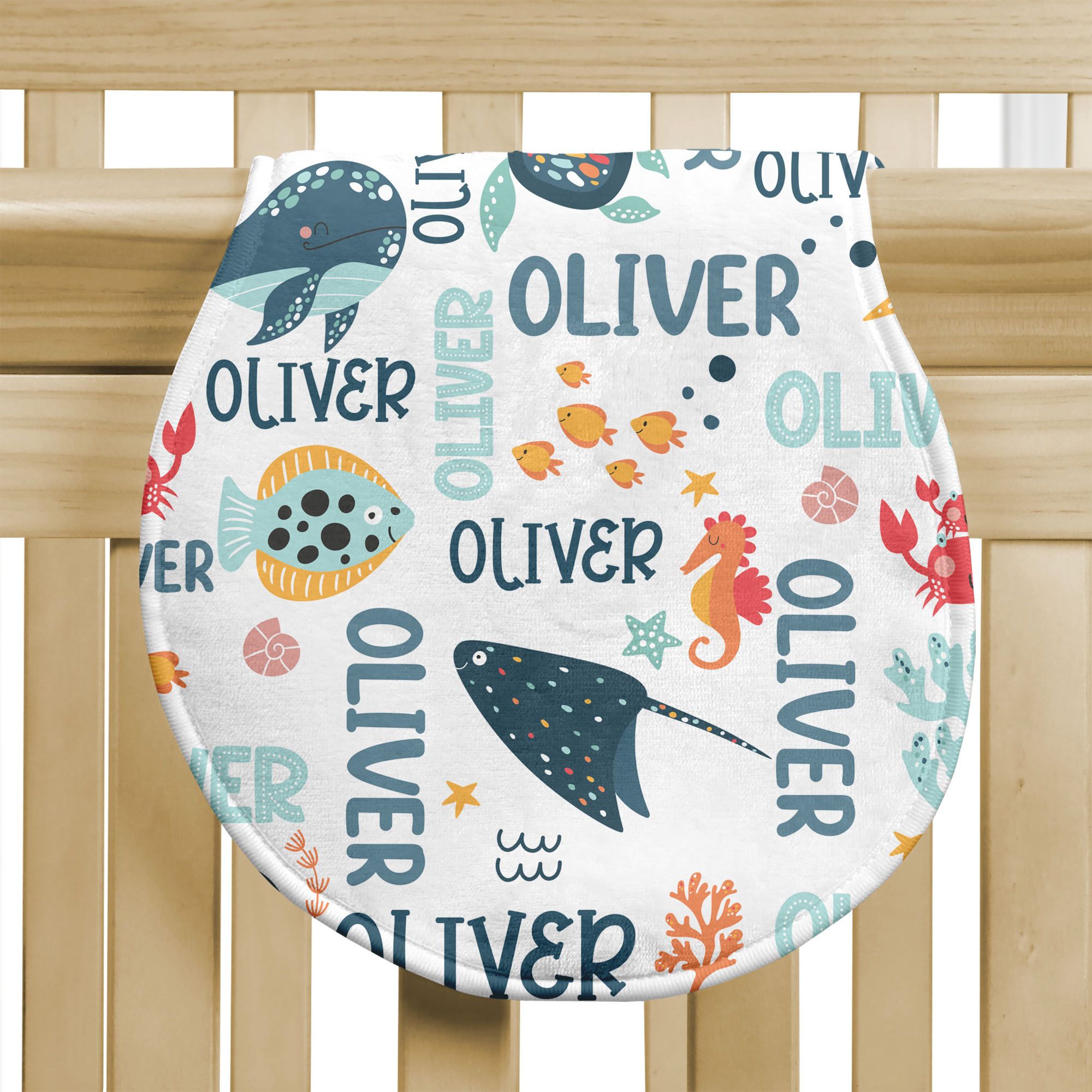 Personalized Bib and Burp Cloth Set in Ocean Animals