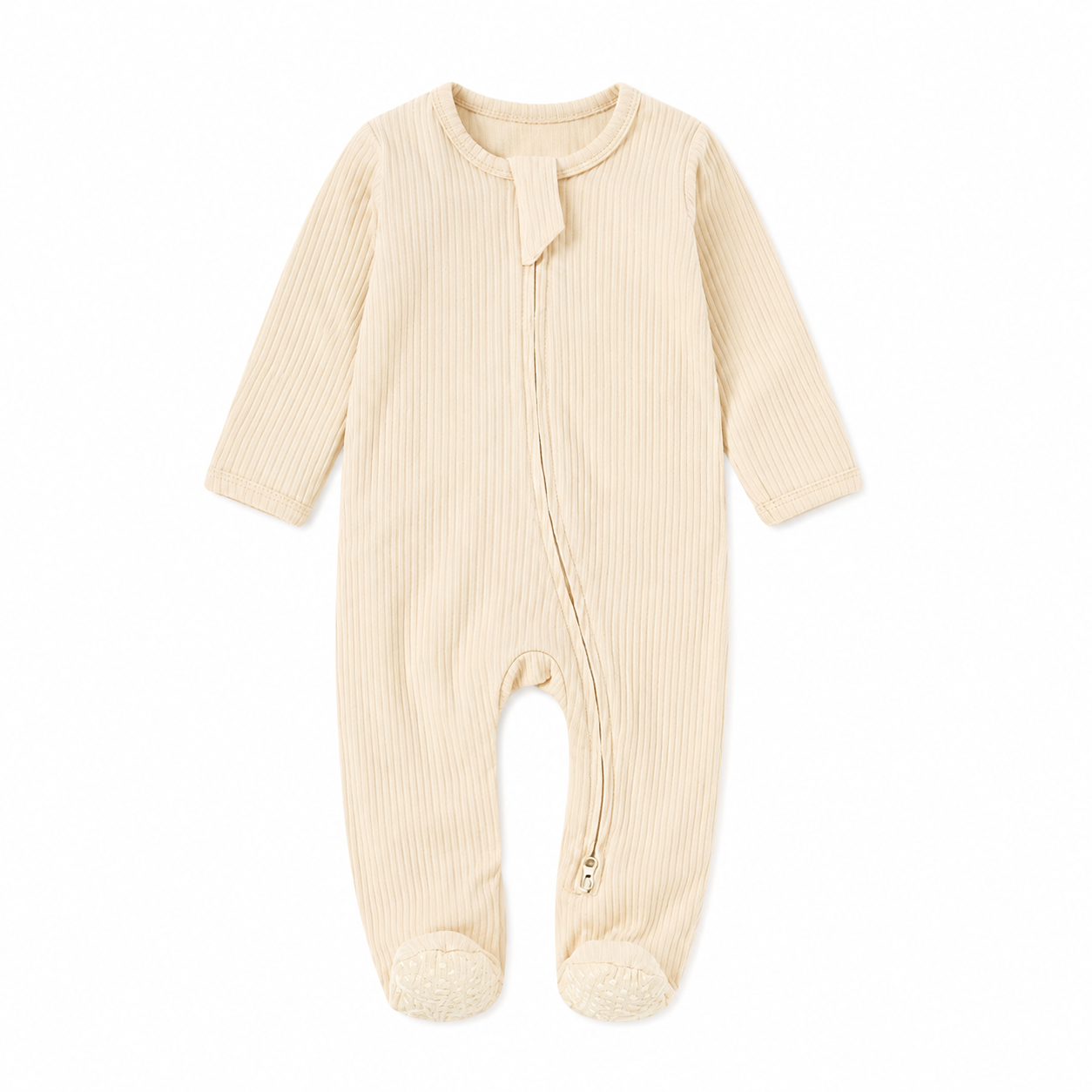 Ribbed Zipper Footie in Apricot