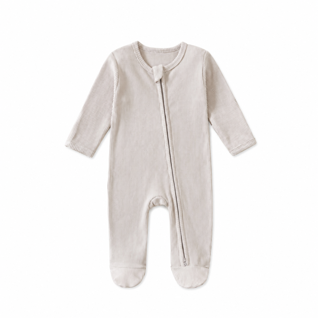 Waffle Zip Footie in Light Gray