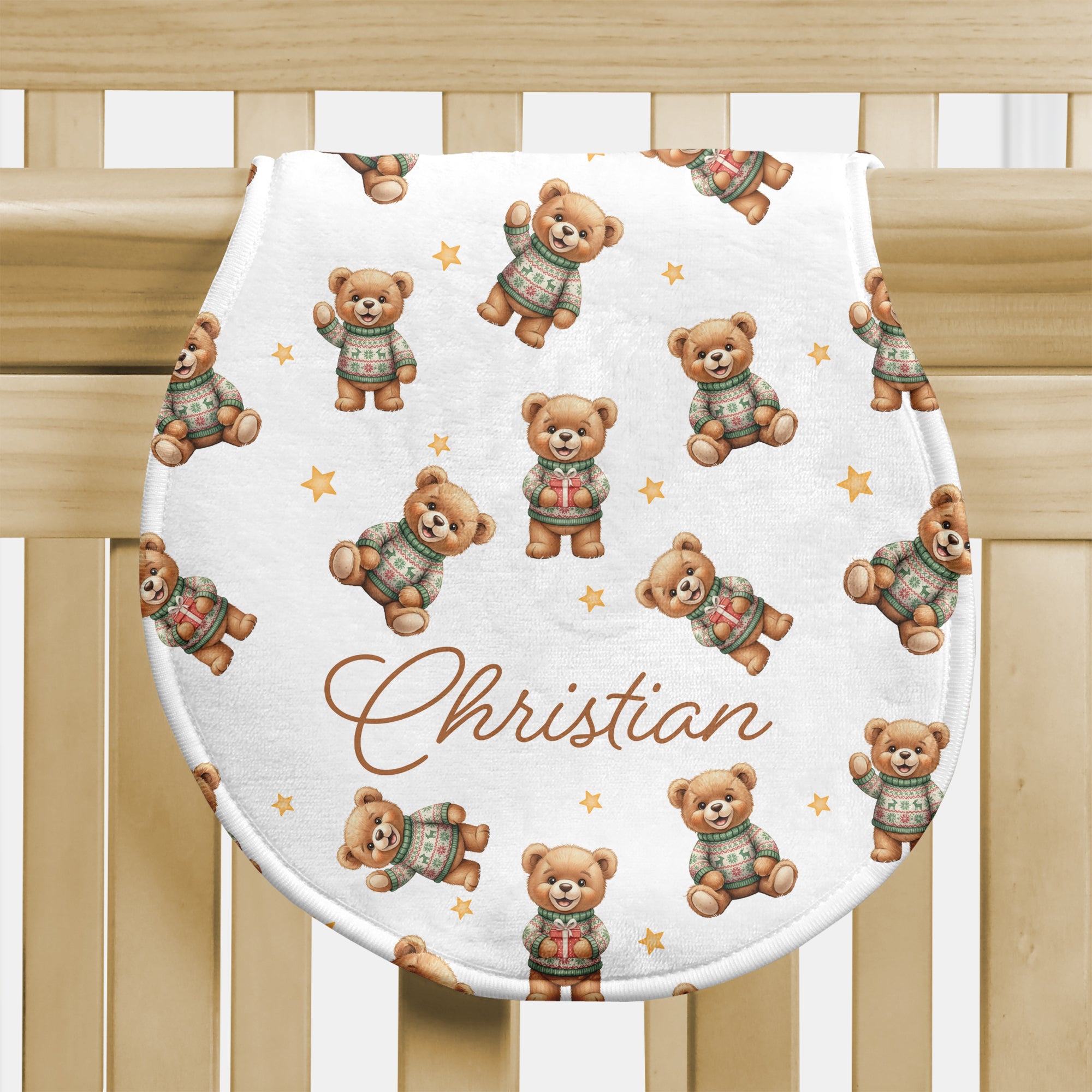 Personalized Bib and Burp Cloth Set in Cozy Bear