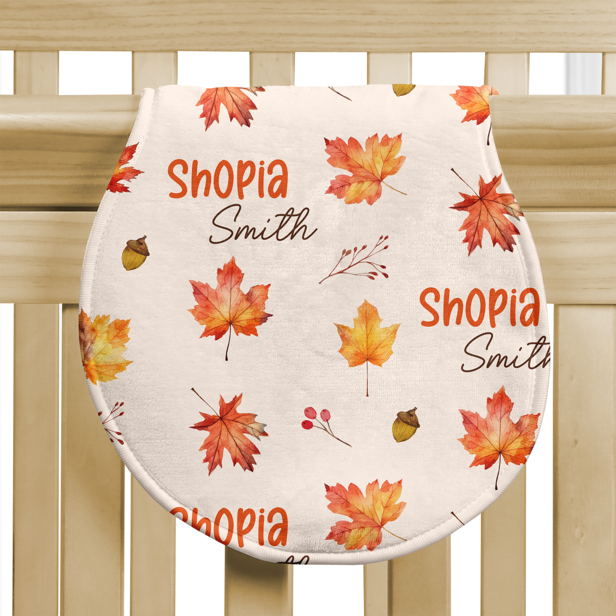 Personalized Bib and Burp Cloth Set in Autumn Leaves