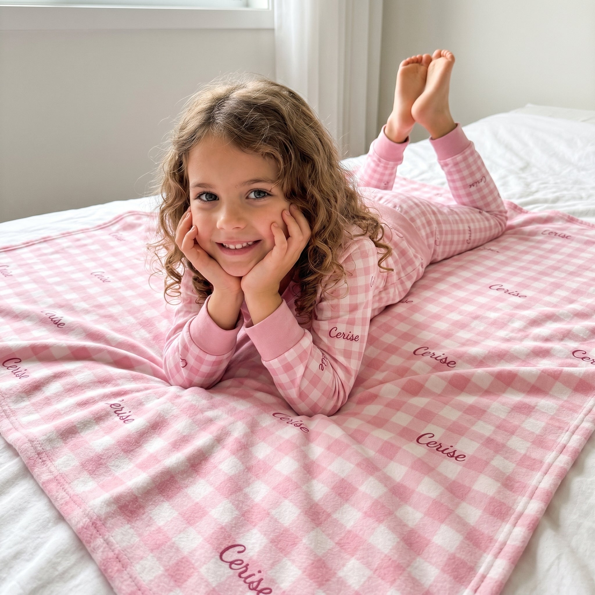 Personalized Blanket in Cherry Blossom Gingham