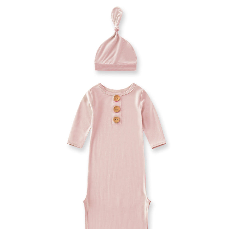 Knotted Gown with Hat in Cotton Pink