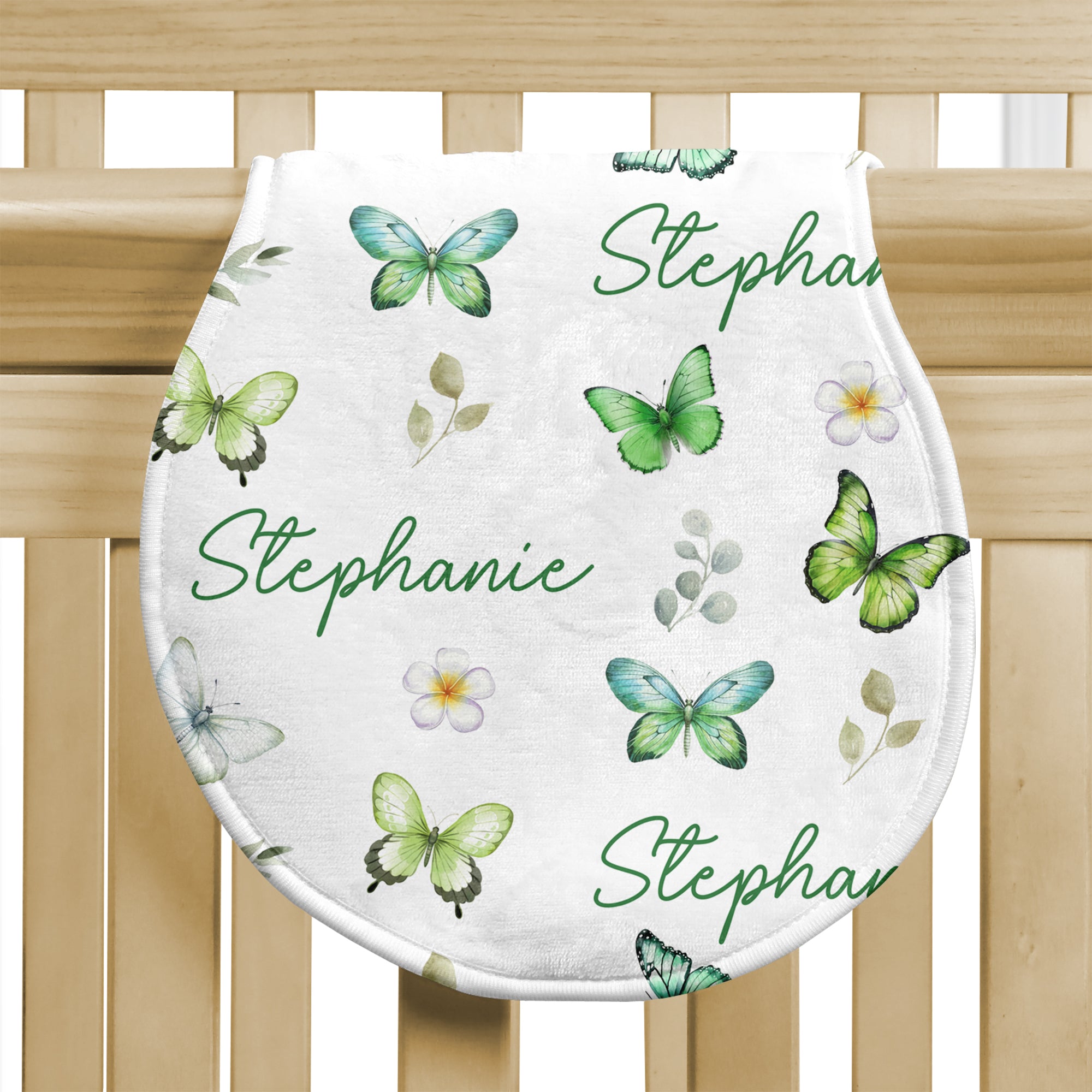 Personalized Bib and Burp Cloth Set in Green Butterfly
