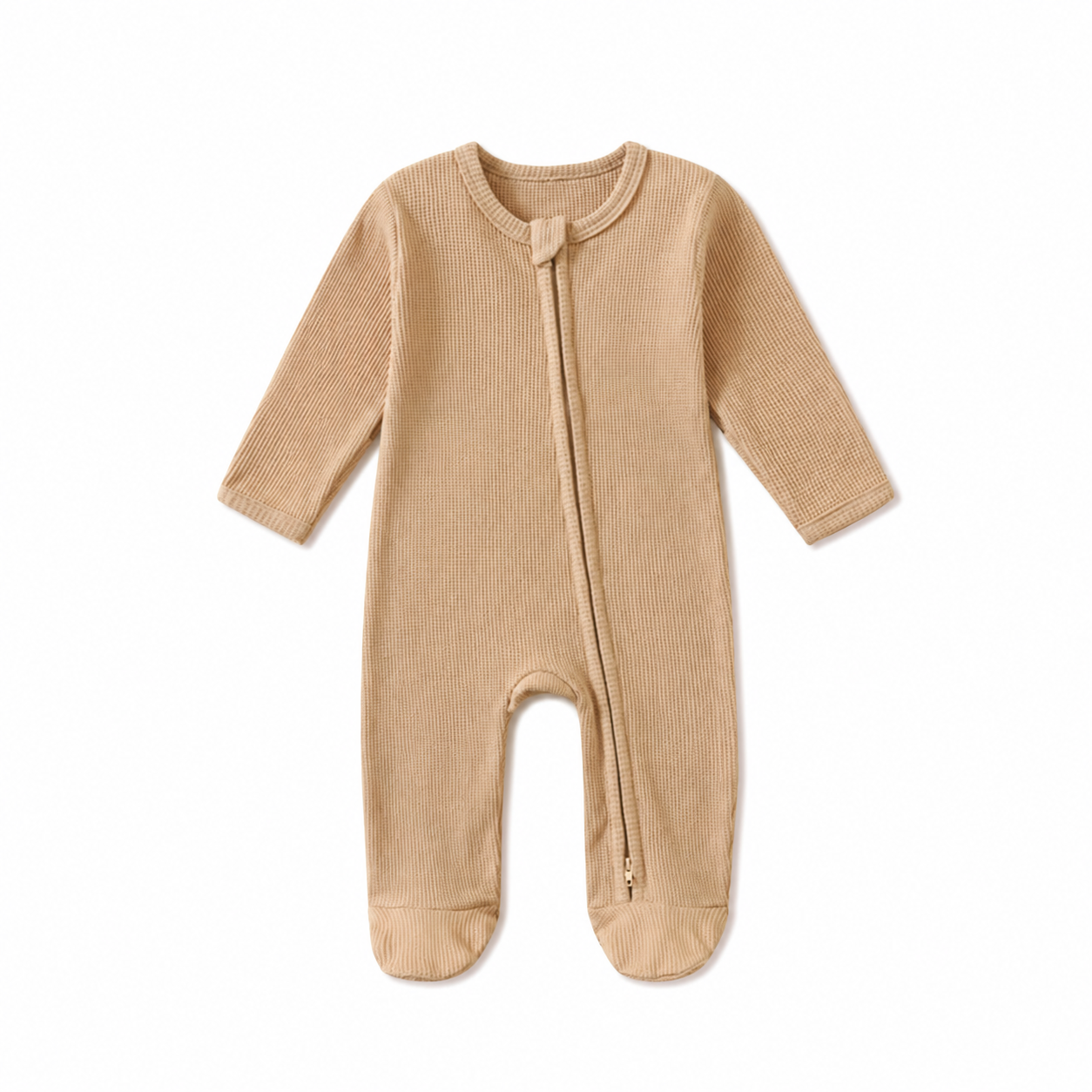 Waffle Zip Footie in Camel